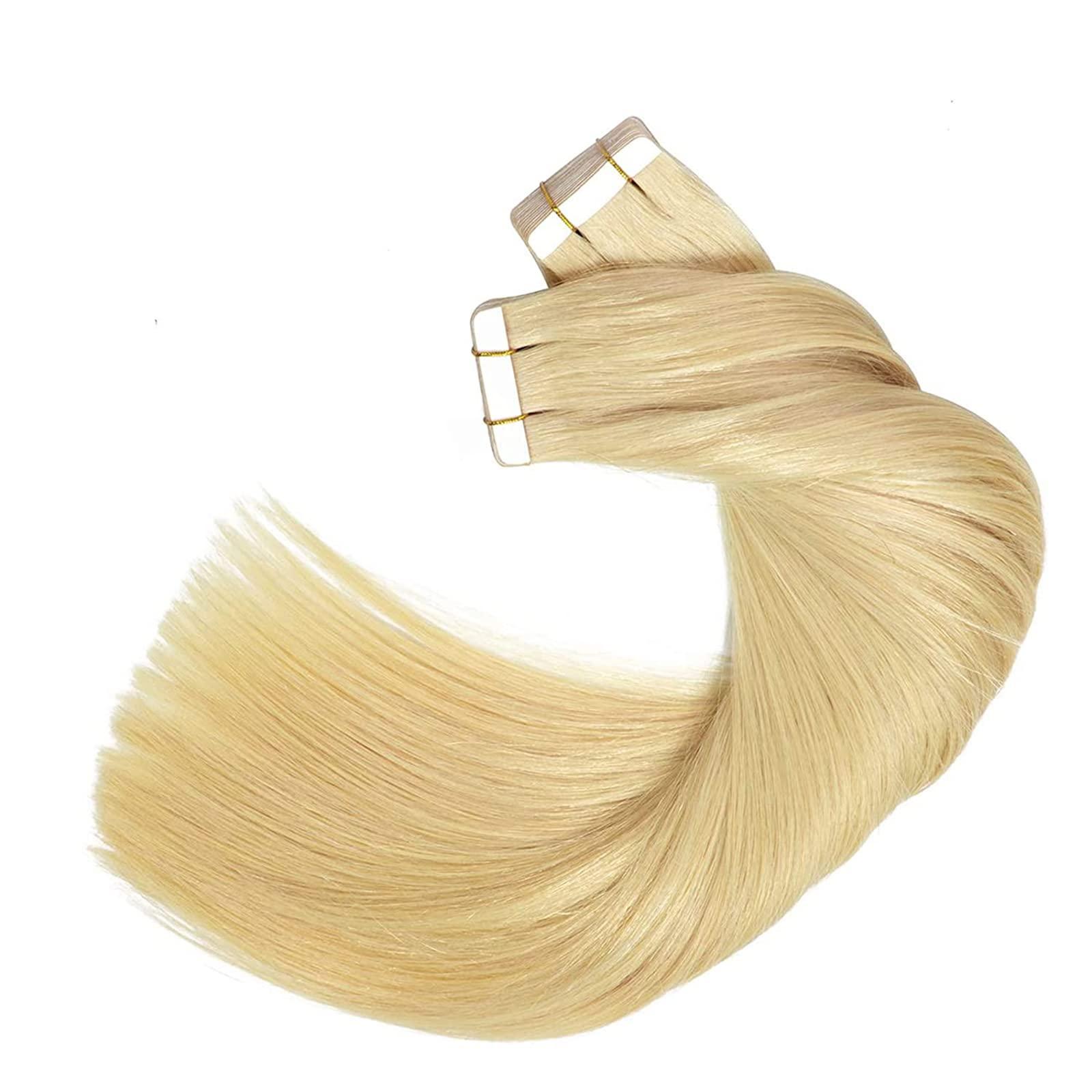 BDBD 40Pcs/100G Tape in Hair Extensions, Seamless Skin Weft Hair Extensions, Long Straight Remy Human Hair for Women,Blonde,24in