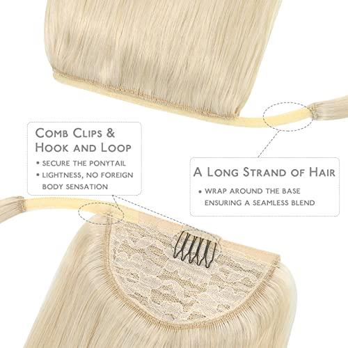 Wennalife WENNALIFE Ponytail Extension Human Hair, 14 Inch 75g Platinum Blonde Human Hair Ponytail Extension Clip in Remy Human Hair Ponytail Wrap Around Ponytail Extension Hairpieces Real Human Hair