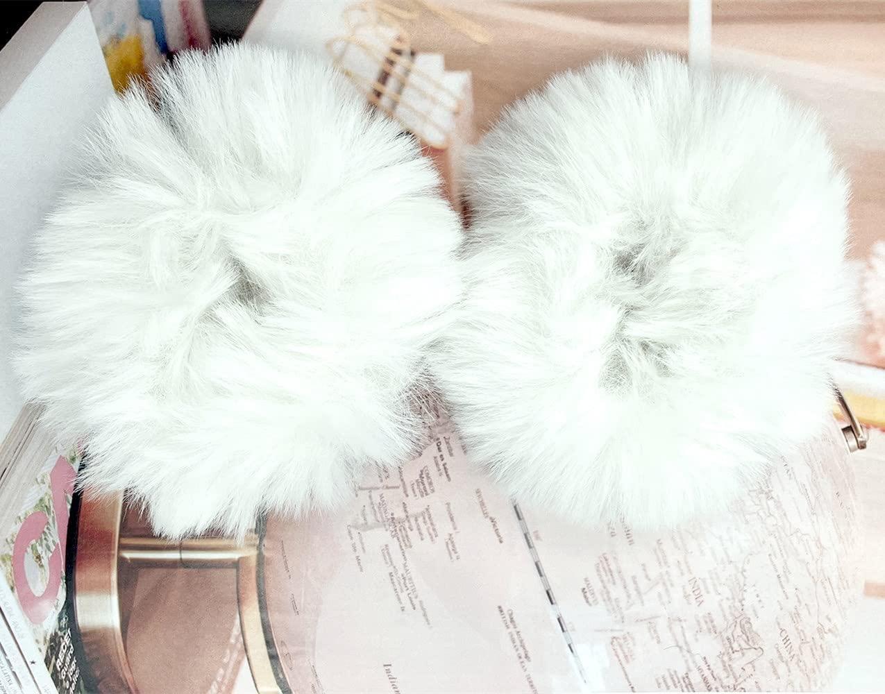 LOPURO Faux Fur Hair Scrunchies, Pom Pom Hair Tie Furry Hair Bands with Faux Rabbit Fur Fluffy Elastic Hair Bobbles Ponytail Holders Women Hair Accessories