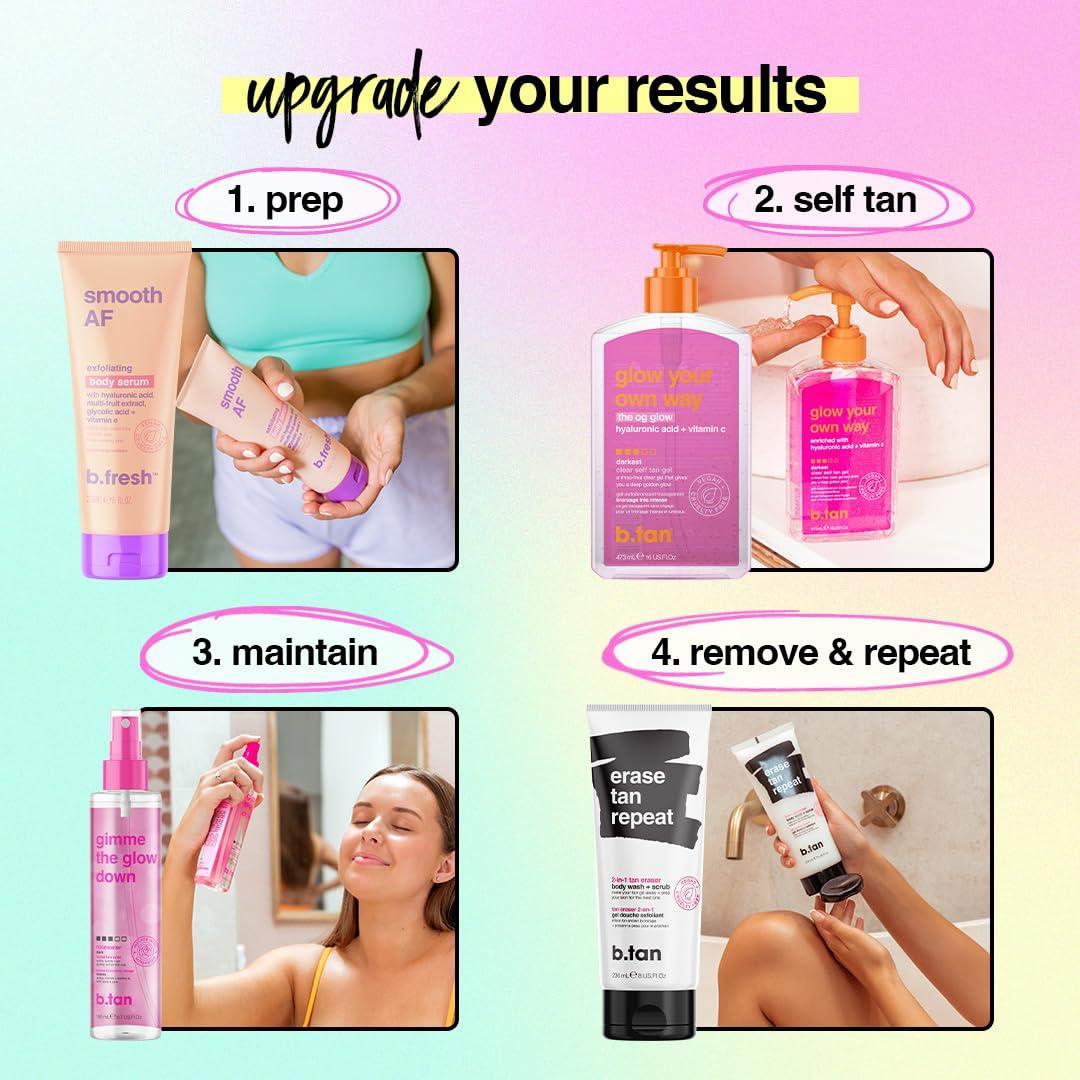 B.TAN b.tan Clear Self Tan Gel | Glow Your Own Way - Best Transfer-Resistant, Quick, Self Tanning Gel, Vegan, Cruelty Free Self Tanner, 16 Fl Oz