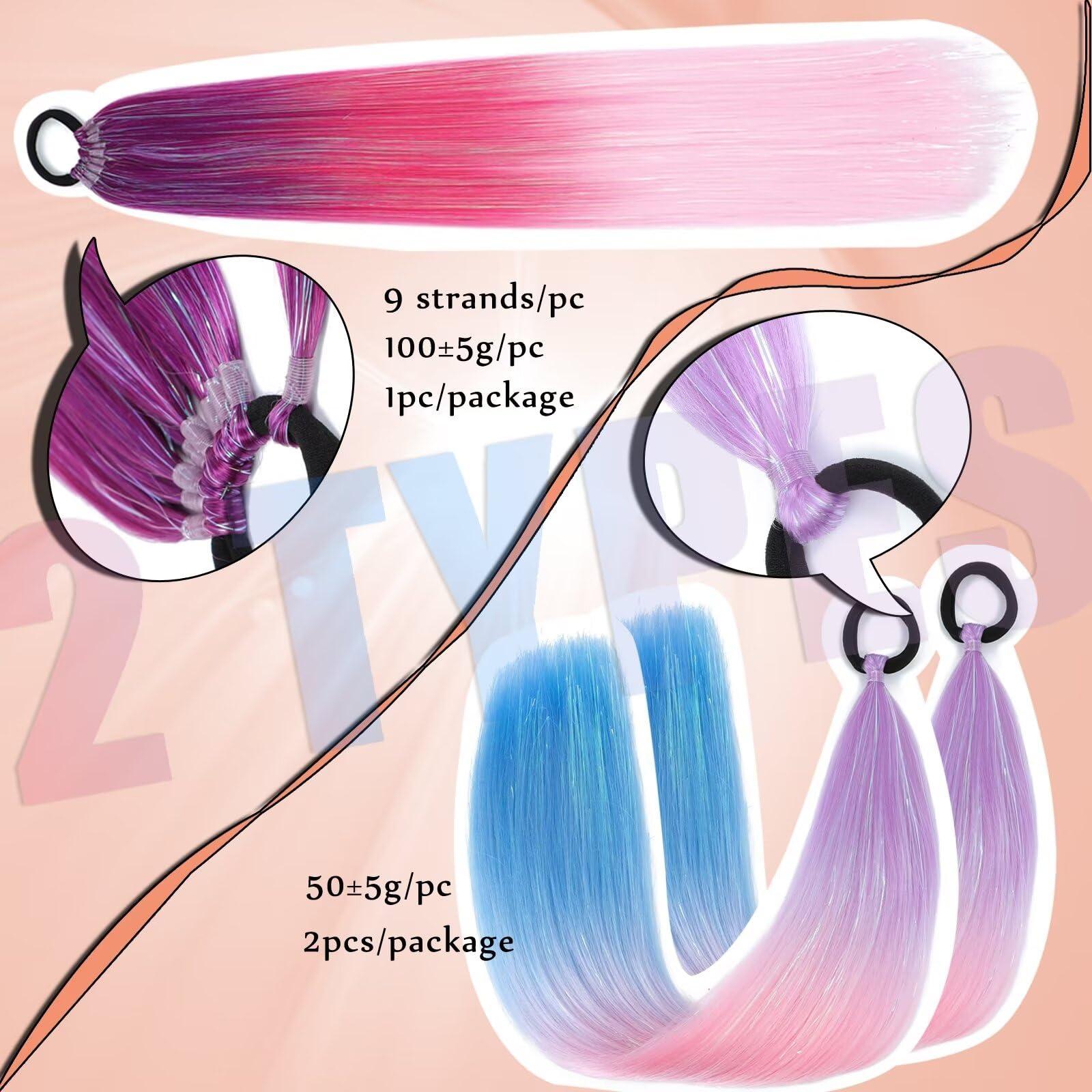 ALIABSION Purple Pink Ombre Ponytail Extension with Hair Tie Festival Colored Ponytail Hair Extensions for Braiding 2 Packs 24 Inch Colorful Pony Tails Hair Extensions for Braids Rave Crazy Hair Day(50g/pc)