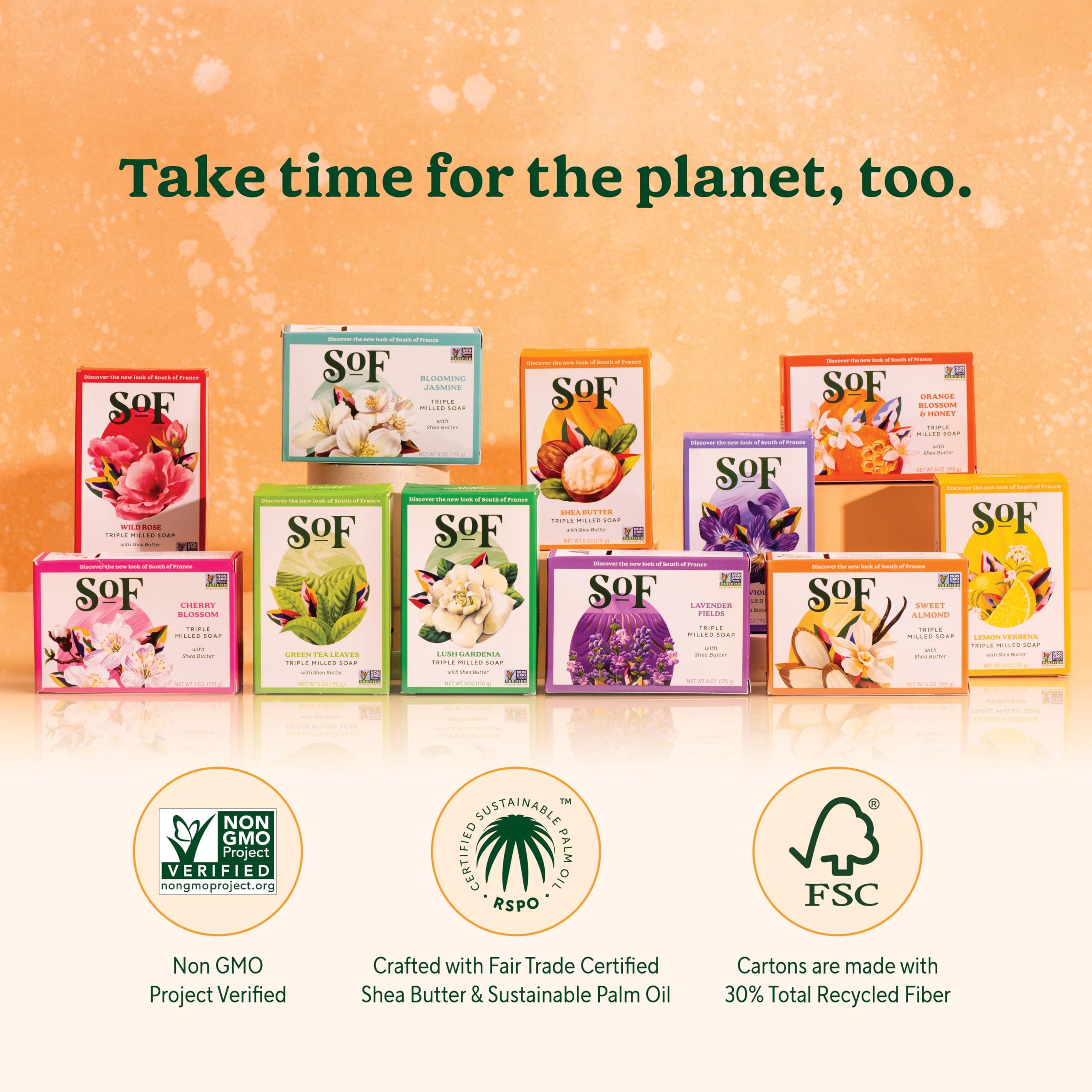 South of France Natural Body Care SoF Triple Milled Bar Soap - With Coconut Oil & Organic Shea Butter- Vegan & Non GMO- Free From Phthalates, Sulfates & Parabens- Shea Butter - 6 oz Bar 6 Bars