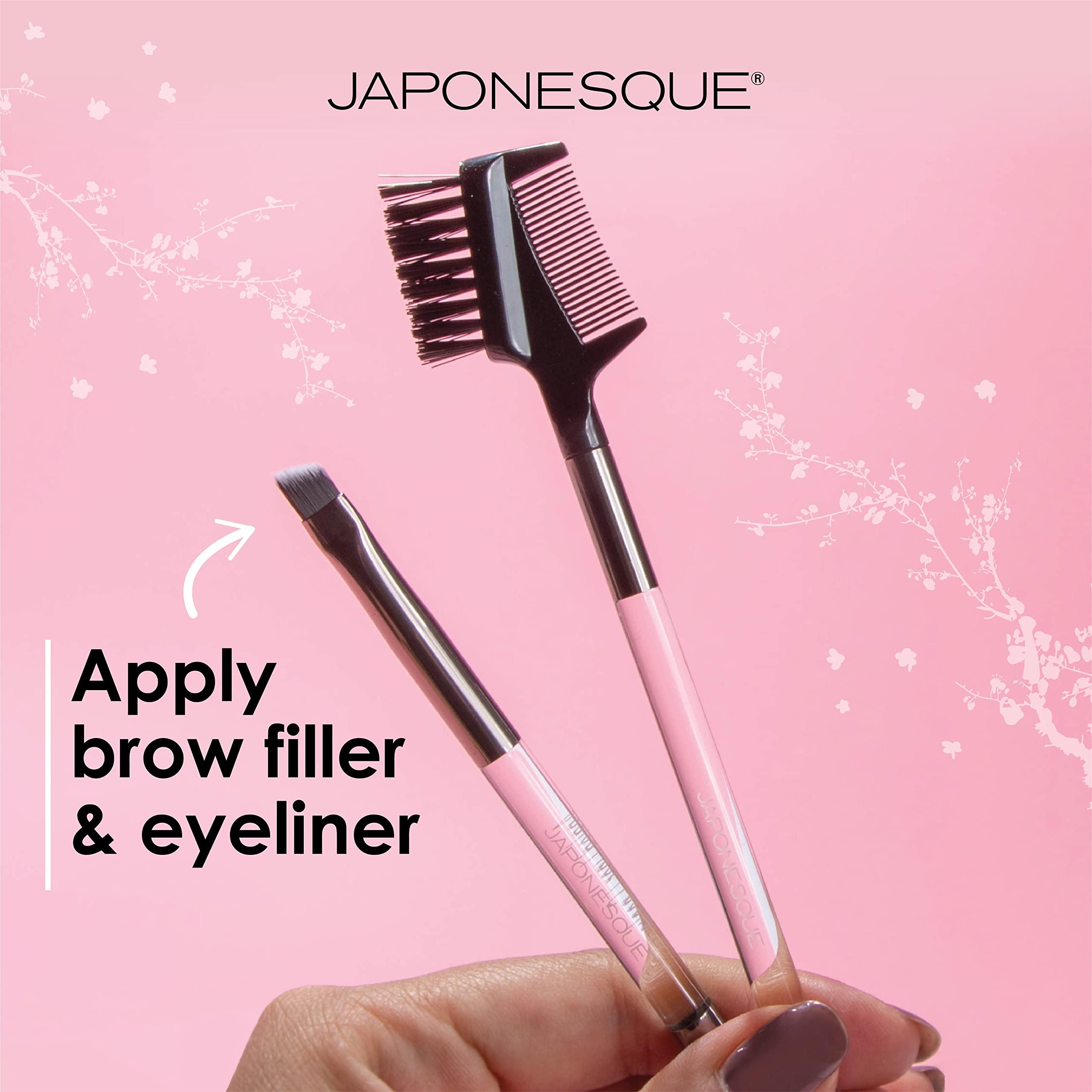 JAPONESQUE JAPONESQUE Brow & Eye Brush Set, Includes Brow/Lash Comb to Brush Brows and Separate Lashes, Angled Liner Brush for Brow Filler Application, Spoolie to Smooth Brows