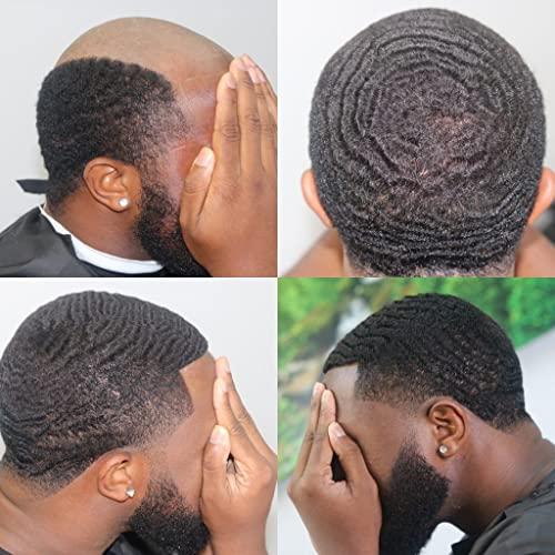 Generic Afro Mens Toupee Full Pu Injection Man Weave Thin Skin Hair Unit 100% Virgin Human Kinky Curly Hair Replacement Units for Black Men (8\'\'x10\'\', 1B# OFF BLACK-14mm wave)