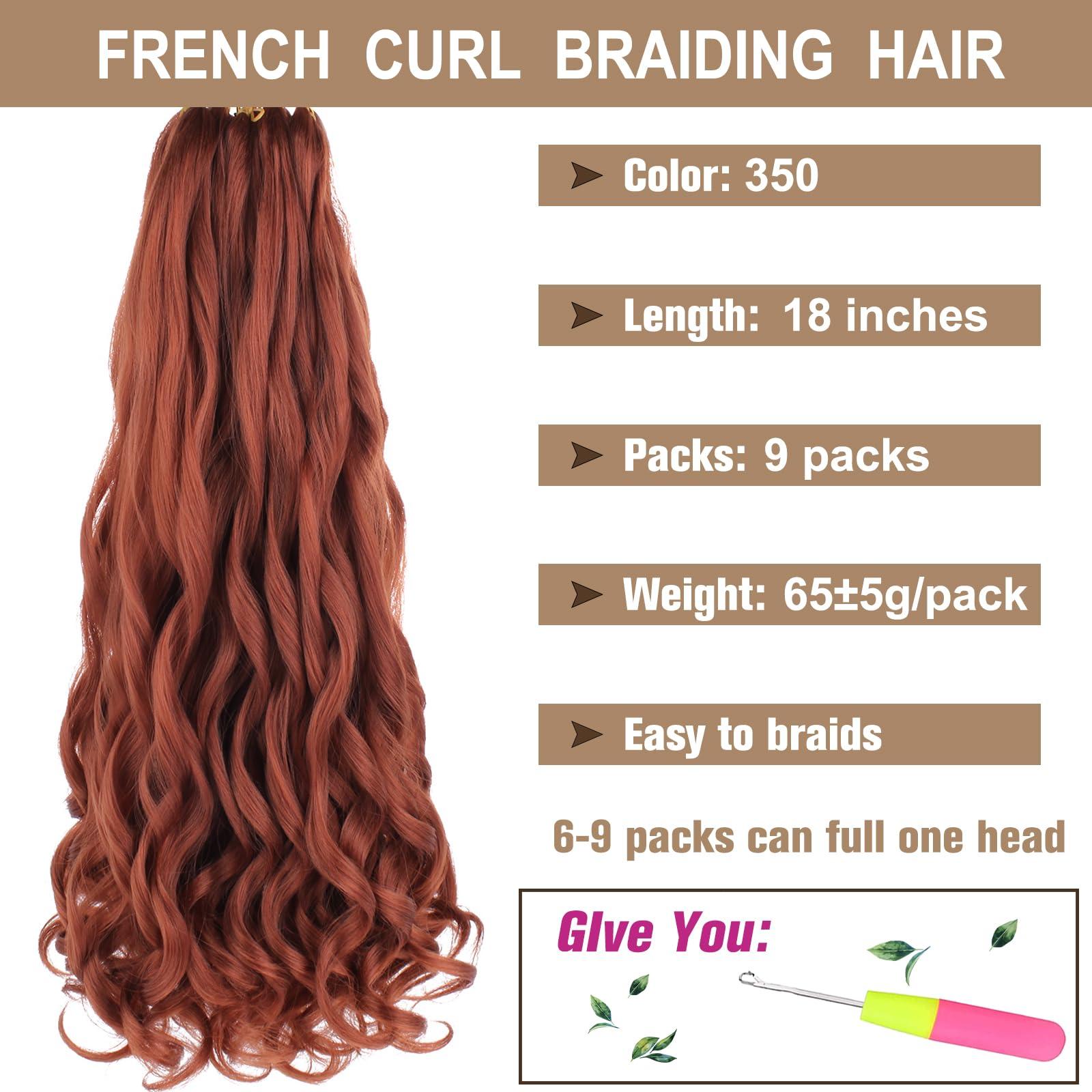 COOKOO COOKOO 9 Pack Copper Red Pre Stretched Spanish Curly Braiding Hair 18 Inch Pre-curled Loose Wave Crochet Braids Hair French Curls Crochet Braid Hair Extention for Goddess Nu Locs 350#