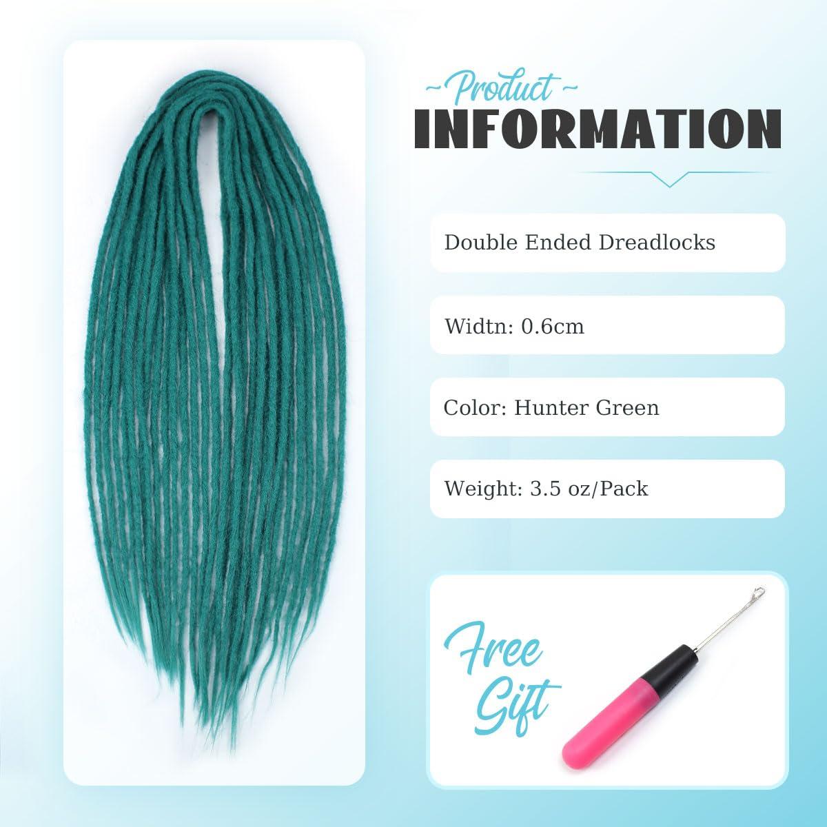 Sangtok Sangtok 15 pcs Double Ended Dreadlock Extensions, 24 inch Teal Green Dreads Extensions Thin 0.6cm Fake Dreadlocks, DE Synthetic Dreadlock Extensions Reggae Hippie Ombre Dreads for Women