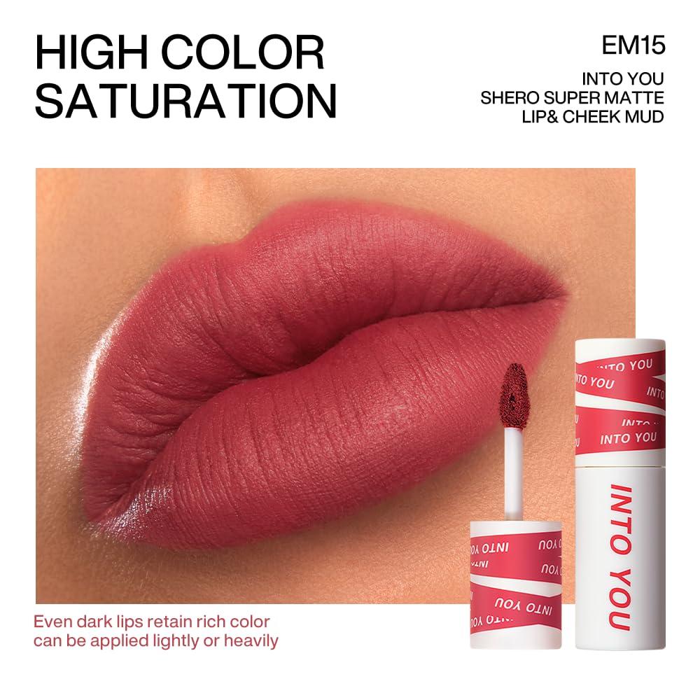 INTO YOU INTO YOU Matte Lipstick, Super Stay Lipstick for Women, Waterproof, Long Lasting Lipstick, High Impact Lipcolor with Lightweight Lip Mud Texture, Dual-use for Lips and Cheek, Pink Lipstick (EM15)