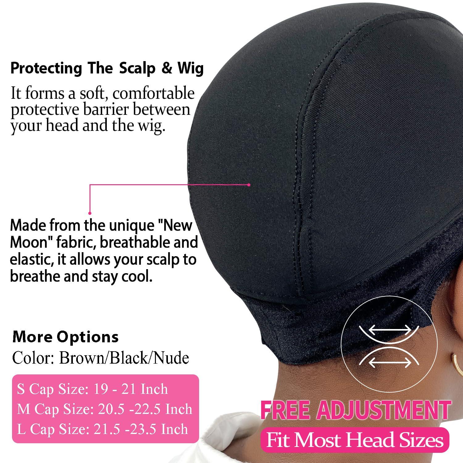 LAB HAIRS LAB HAIRS Wig Cap with Grip Band for Keeping Wigs in Place, More Full Cap-wide Transparent Lace for Lace Front Wigs - Brown/Black/Nude Non Slip Cap Make Your Wig Be Glueless (Black-L)