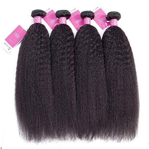 ISEE ISEE Hair 8A Kinky Straight Hair 3 Bundles Yaki Human Hair Weave Unprocessed Sew in Brazilian Virgin Remy Hair Extensions Natural Black (22 24 26)
