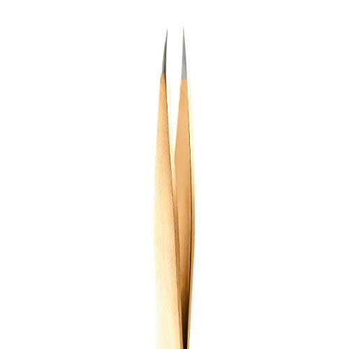 Rubis Rubis Stainless Steel Pointed Tweezers for Precise Eyebrows and Hair Removal, 1K003, Made in Switzerland, Gold