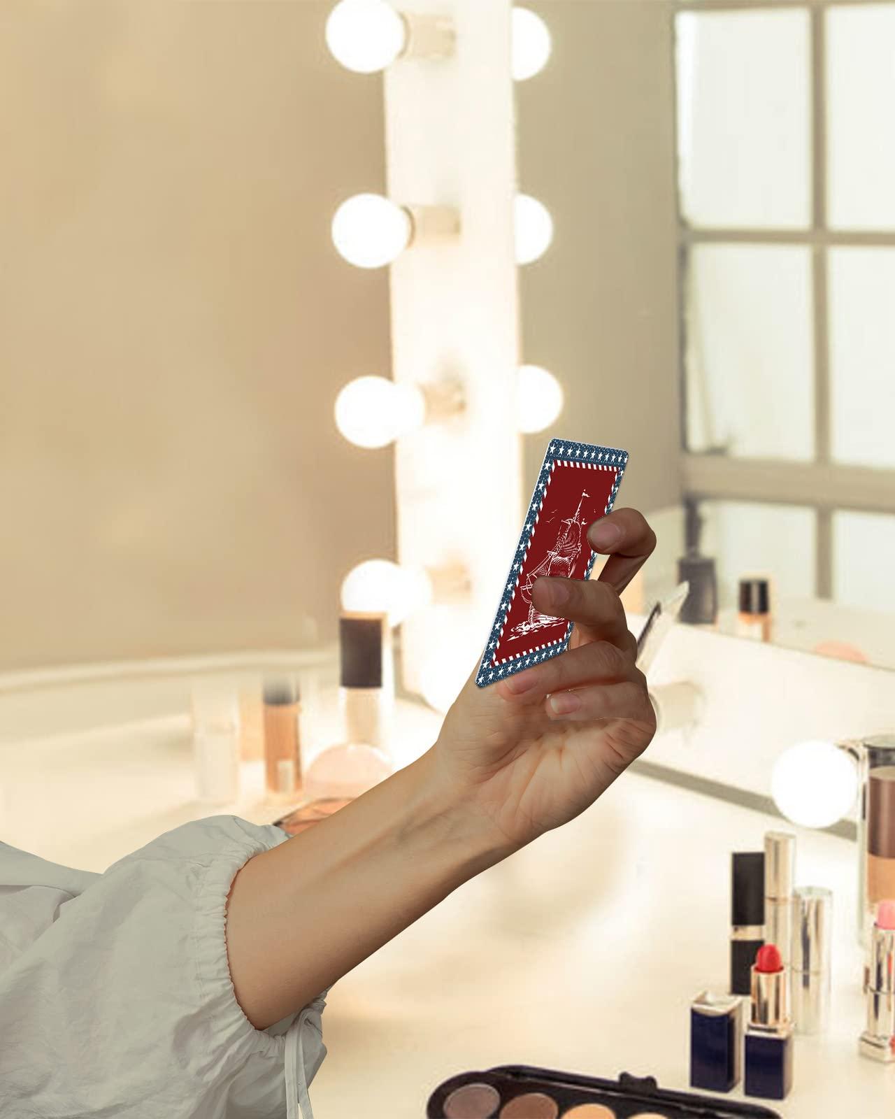 OComster OComster Independence Day Nautical Ocean Hand Drawn Red Compact Mirror Bulk Mini Card Mirror, American Flag Star Stripes Lace Small Compact Mirror for Purse, Rectangular Handheld Pocket Makeup Mirror