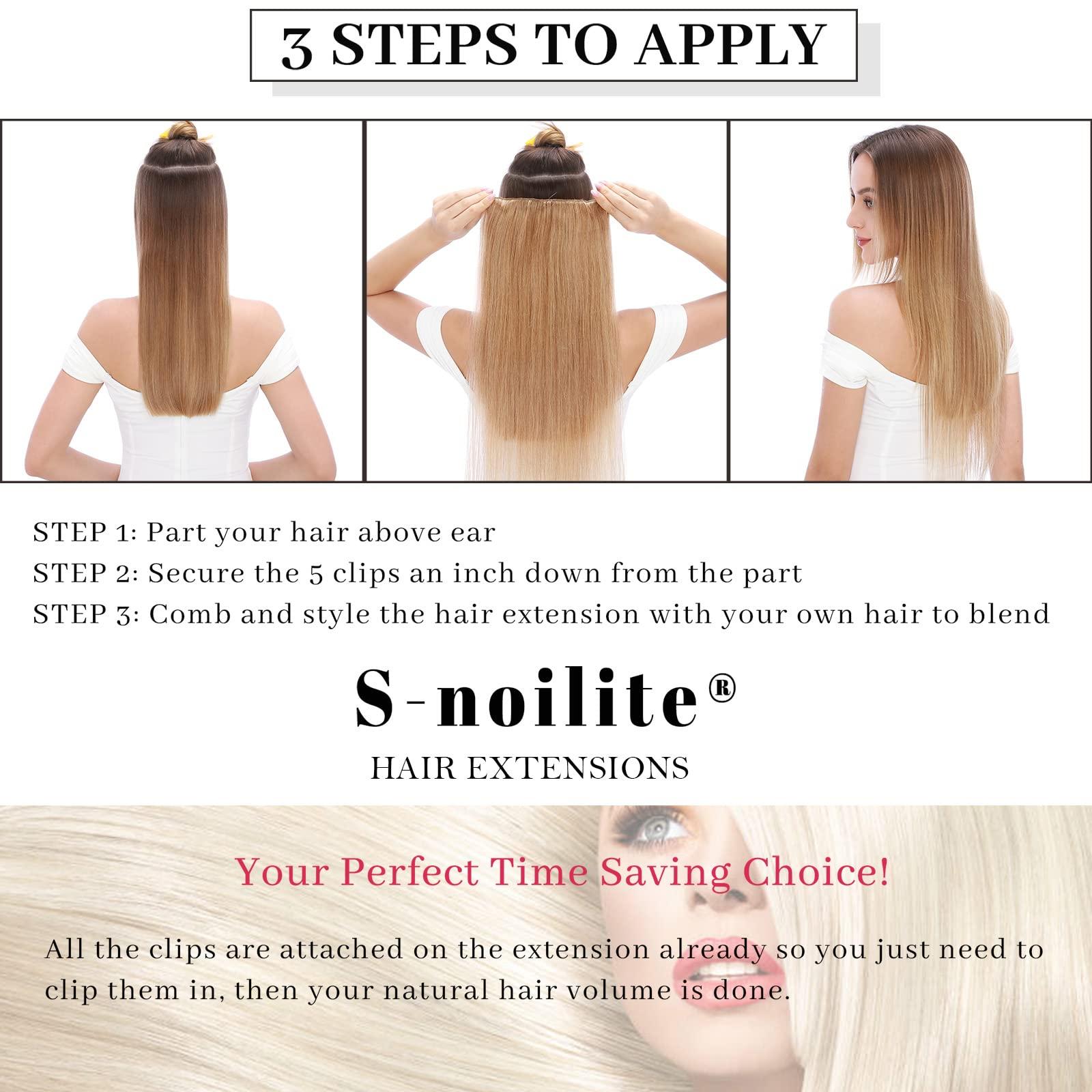 S-noilite S-noilite 1 Piece Clip in Human Hair Extensions 5 Clips 3/4 Full Head Clip on Remy Hair Extension For Women Lighter One-Piece Design Adding Hair Volume 16Inch 45g Platinum Blonde