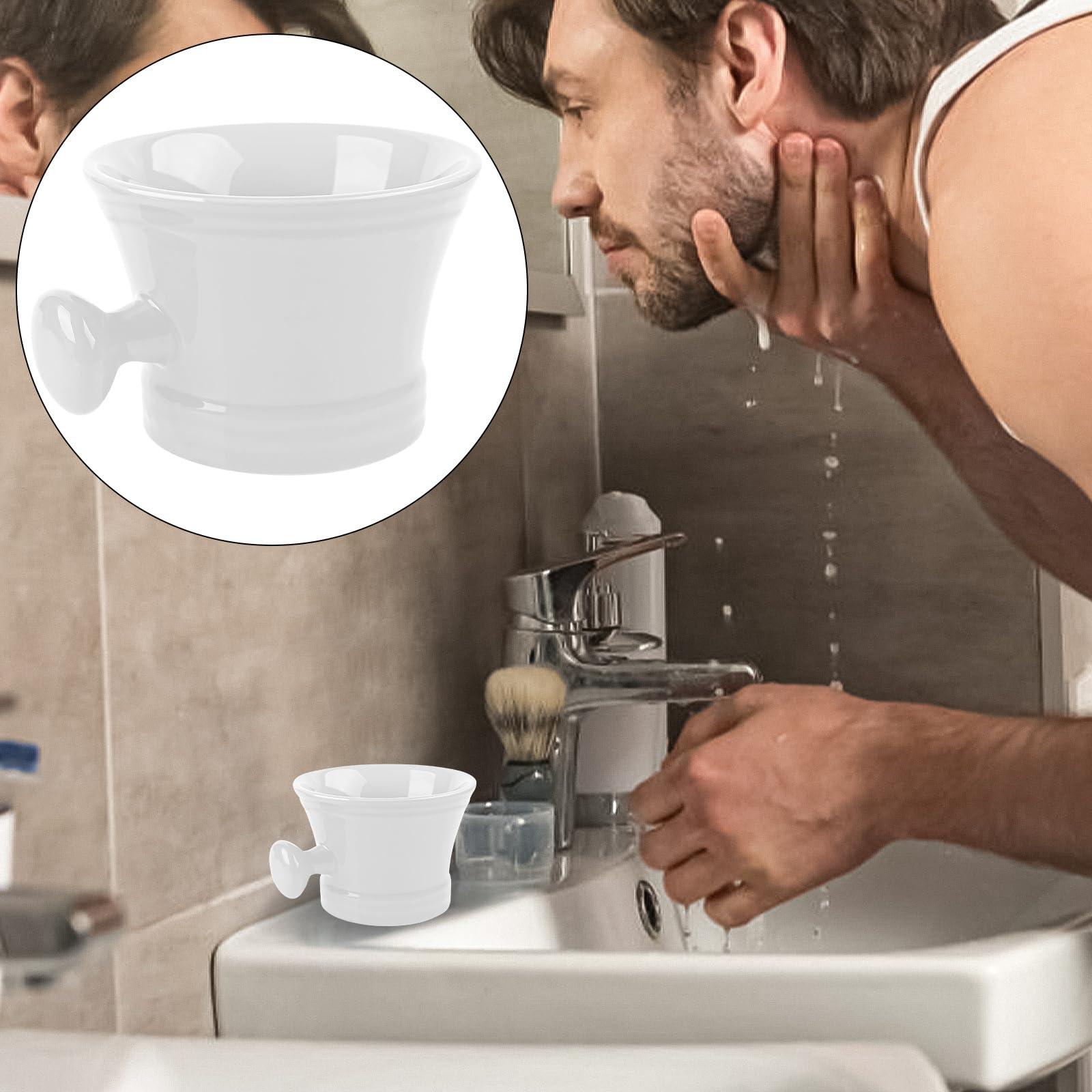 Linkidea Linkidea Ceramic Shaving Mug with Knob Handle, Deep Size Wet Shaving Cup, Razor Shave Soap and Cream Bowl for Men, White