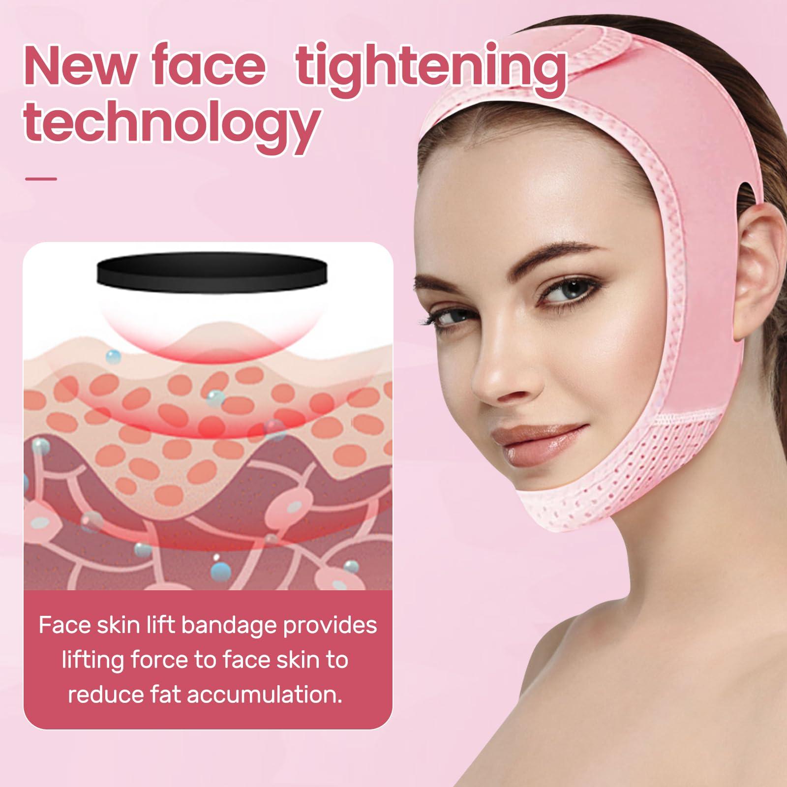 PSPIKXEG PSPIKXEG 1 Pack Pink Double Chin Eliminator Reducer,Chin Tightener,V Line Face Lifting Reusable Mask Tape for Women Face,Face Slimming Strap,Face Shaper Bandage (Pink)