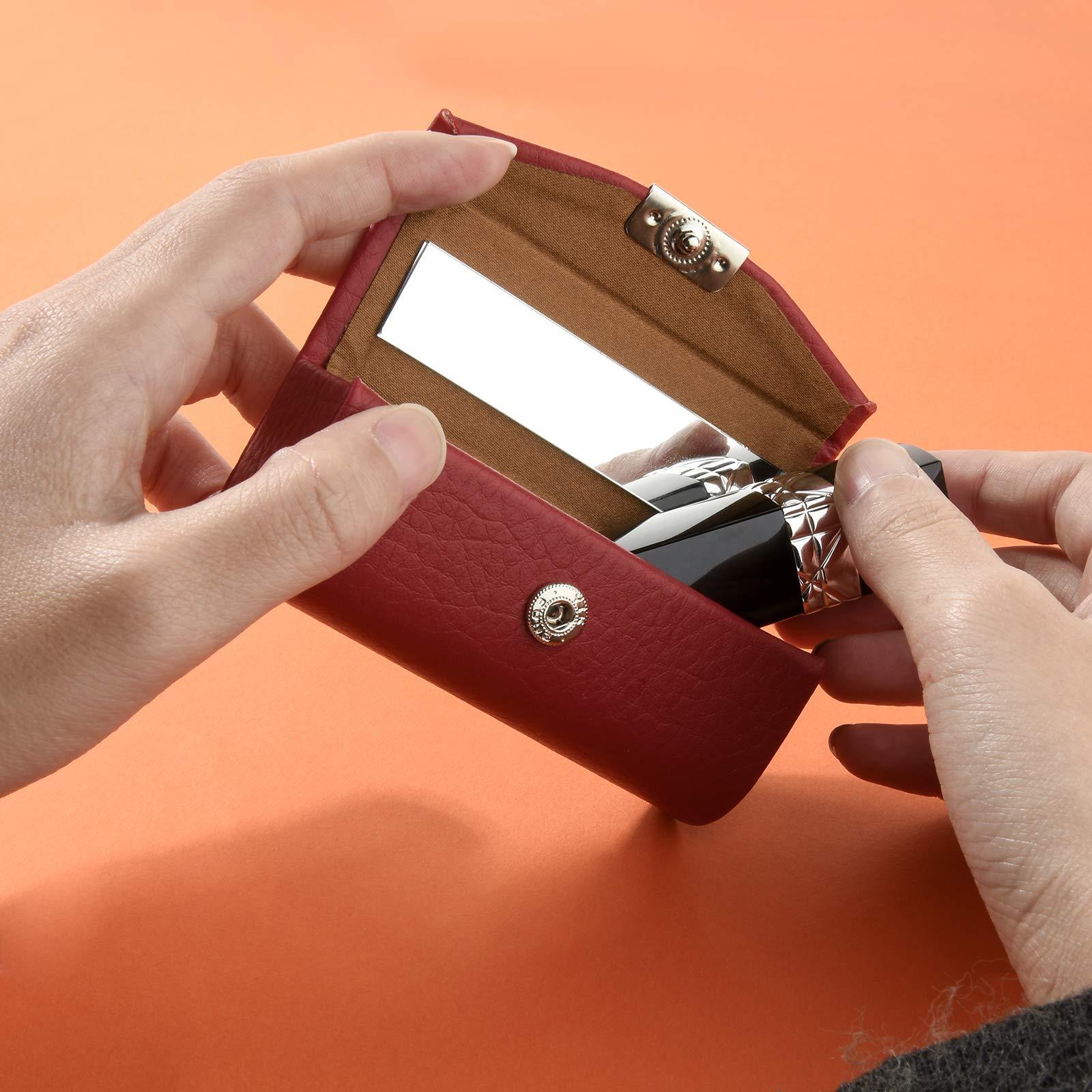 Beautyflier Beautyflier Women’s Soft PU Leather Lipstick Case Holder with Mirror Rectangle Makeup Travel Cases for Purse Lipstick Holder (Red Lychee Pattern)
