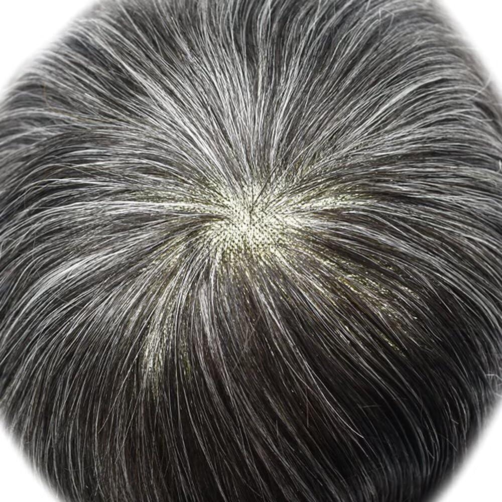 FNY HAIR FNY HAIR Toupee for Men Fine Mono Mens Toupee Poly Coating Human Hair System Durable Monofilament NPU Hair Replacement Systems 6\"X8\" #240 2# DARKEST BROWN WITH 40% SYNTHETIC GREY