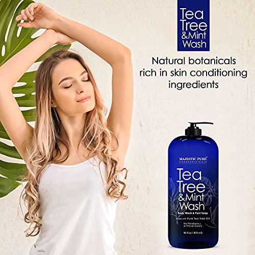 MAJESTIC PURE MAJESTIC PURE Tea Tree Oil Body Wash with Mint -Shower Gel Body Soap, Fights Body Odor, AthleteÍs Foot, Jock Itch, Ringworm & Skin Irritations for Women and Men - 16 fl oz