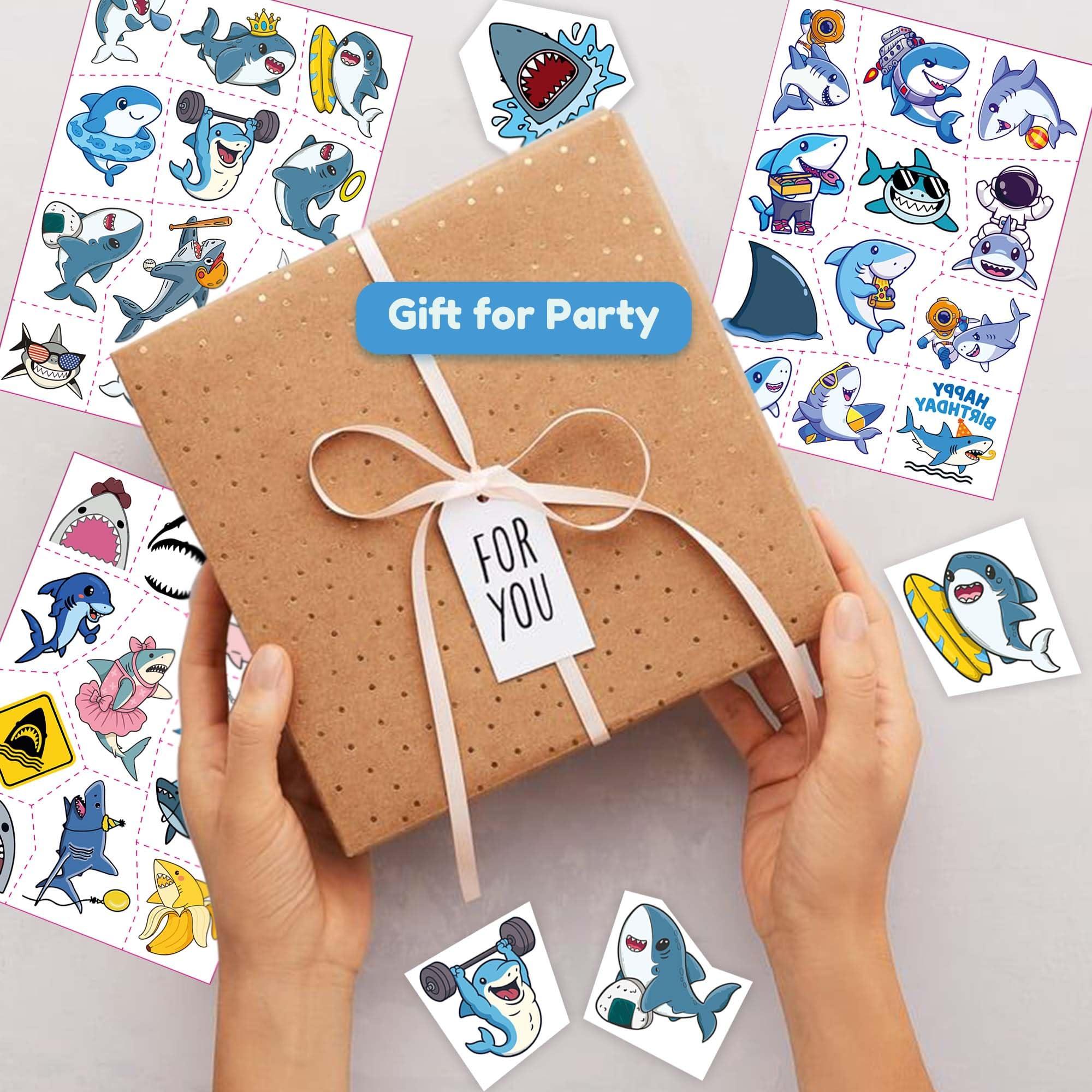 Janiegrass 77 PCS Cute Shark Temporary Tattoos for Party Supplies, Cute Sea Shark Tattoo Stickers for Birthday Parties, Shark Tattoos Party Favor, Waterproof Tattoos. (Blue (77PCS))