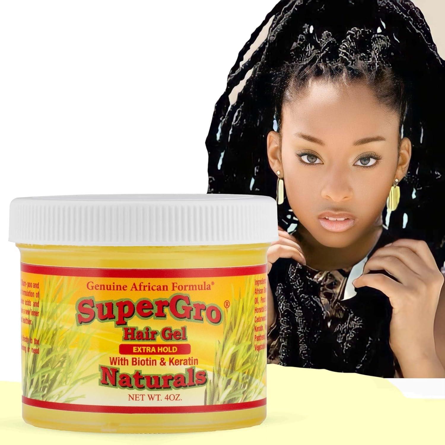 African Formulas SuperGro Hair Gel with Extra Hold - For Breading, Locking, Twisting, Retwisting, Styling - Natural Hair Gel for Nourishing, Shining for Silky, Wavy, Curly, Coily, Frizzy Hair - Hair Care Gel 4 oz