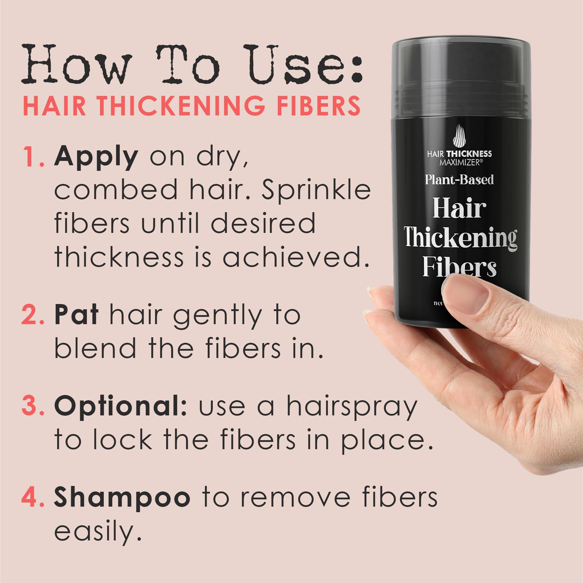 Hair Thickness Maximizer Hair Fibers for Thinning Hair for Women & Men - Plant Based Hair Fibers to Cover Up Bald Spots - Instant Hair Filler - Non-Itchy Building Powder - No Balding - Easy Wash (Black)