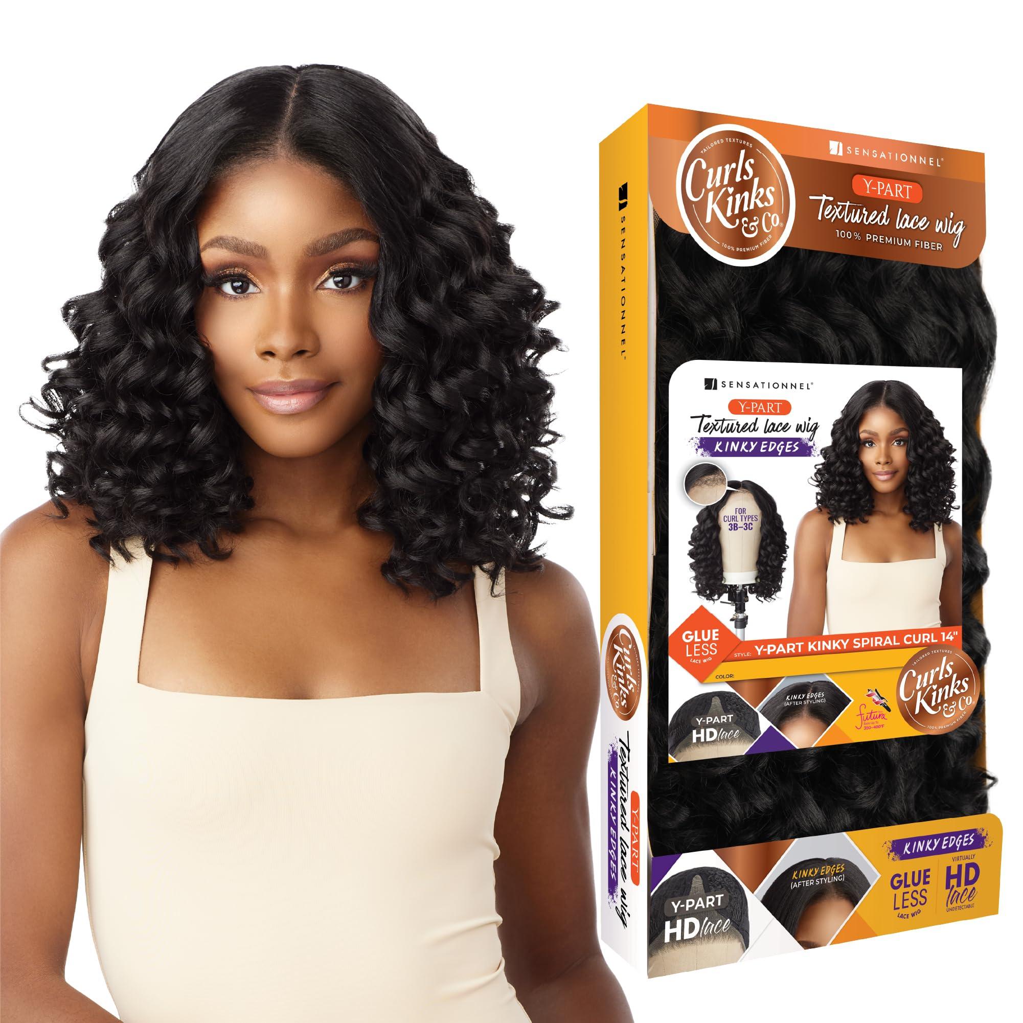Sensationnel Sensationnel Curls kinksandco kinkyedges wig - kinky spiral curl 14 inch y part lace natural kinkytexture edged hairline for natural 3c to 4c hair textures (1 JETBLACK)