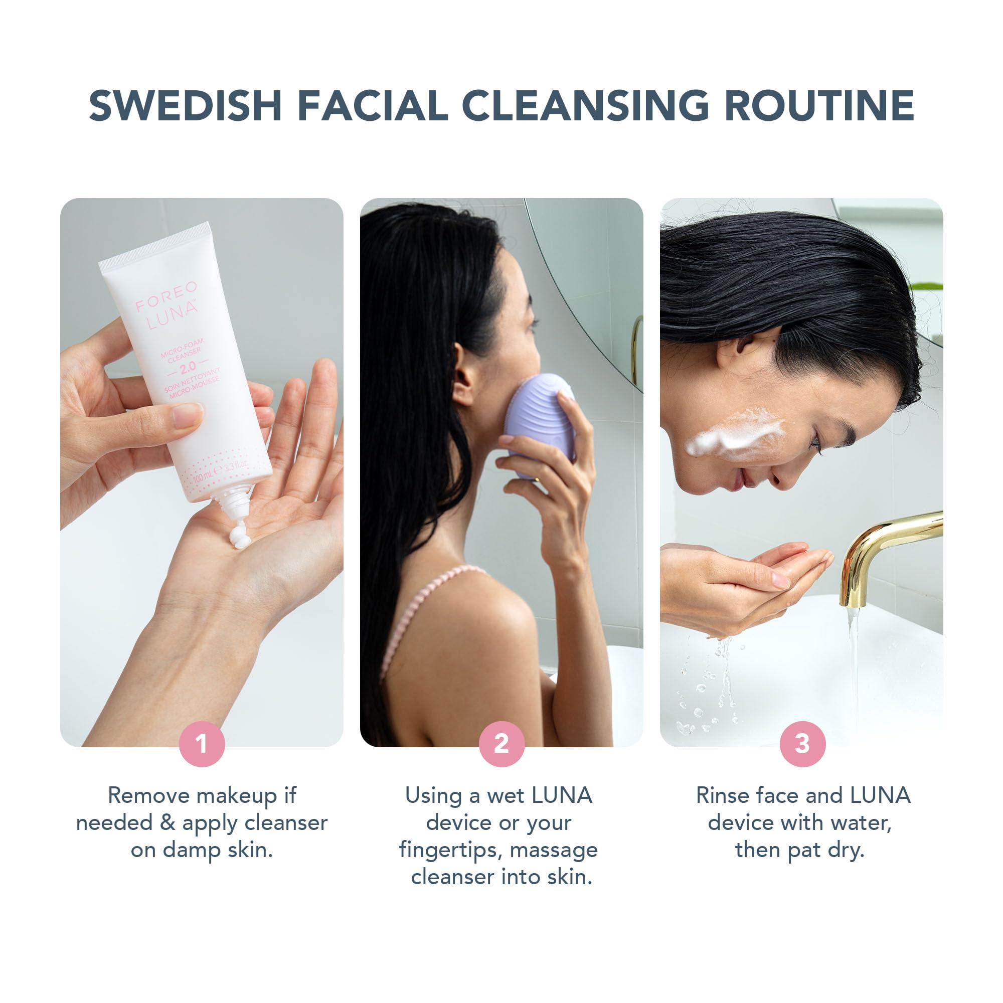 FOREO FOREO Deep & Gentle LUNA 4 Sensitive Bundle - Facial Cleansing Brush for Sensitive Skin + LUNA Micro-Foam Face Cleanser 2.0, 3.4 oz - Deep Cleansing and Firming Silicone Face Massager Beauty Set