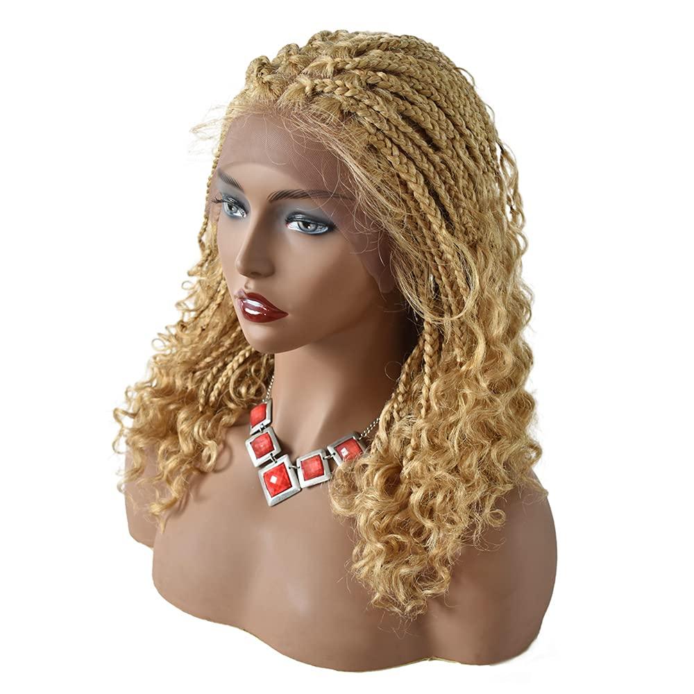 F M FACE MIRACLE NEW YORK F M FACE MIRACLE NEW YORK Lace Braided Wigs with Baby Hair Curly Hand Braided Synthetic Swiss Lace Front Lightweight Cornrow Box Braids Wig (LL602483C, #27/613M Blonde)