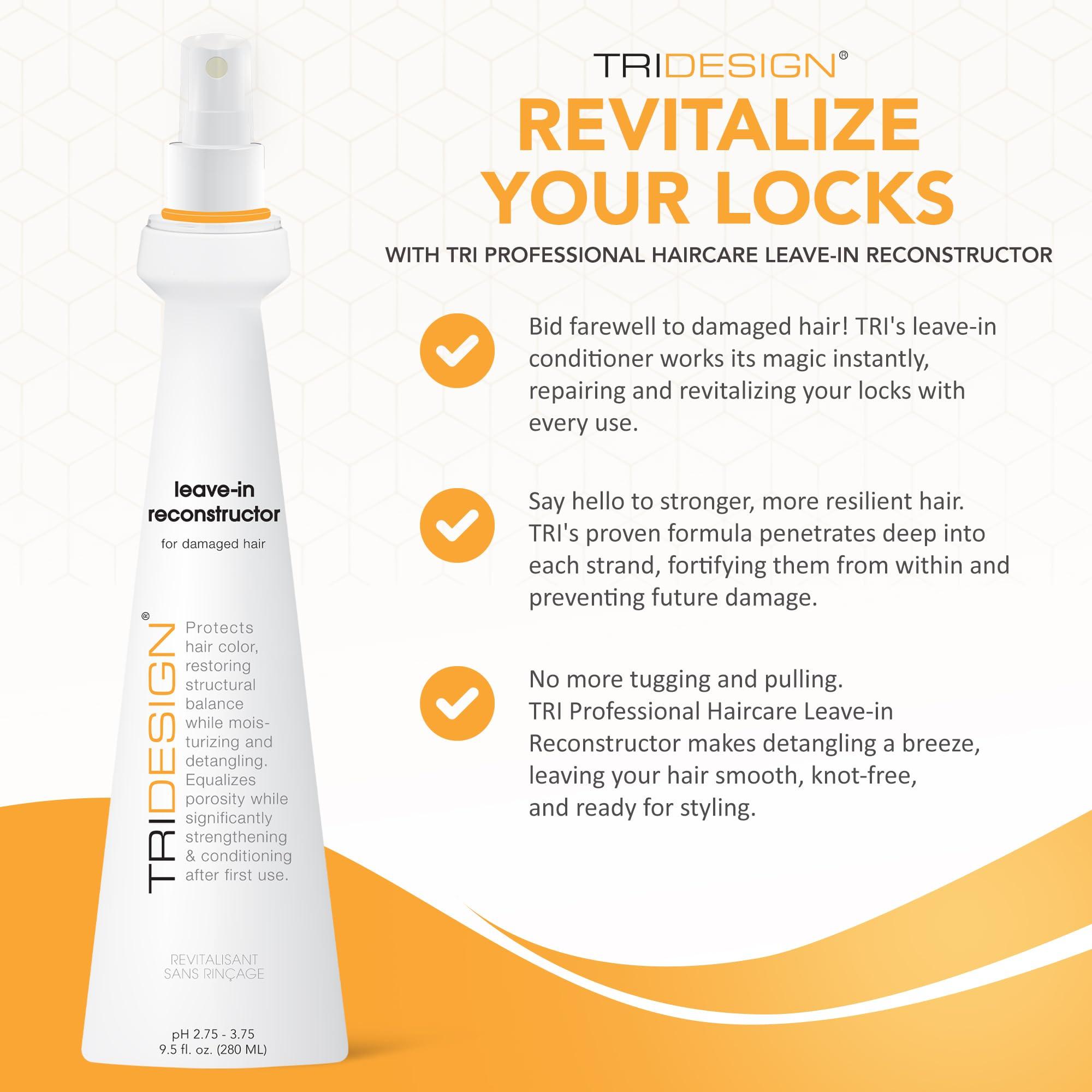 TRIDESIGN TRI Design Professional Haircare Reconstructor Leave in Conditioner Spray - Repair Treatment for Damaged Hair, Instantly Repair, Strengthen, Detangle, & Moisturize (9.5 fl oz)