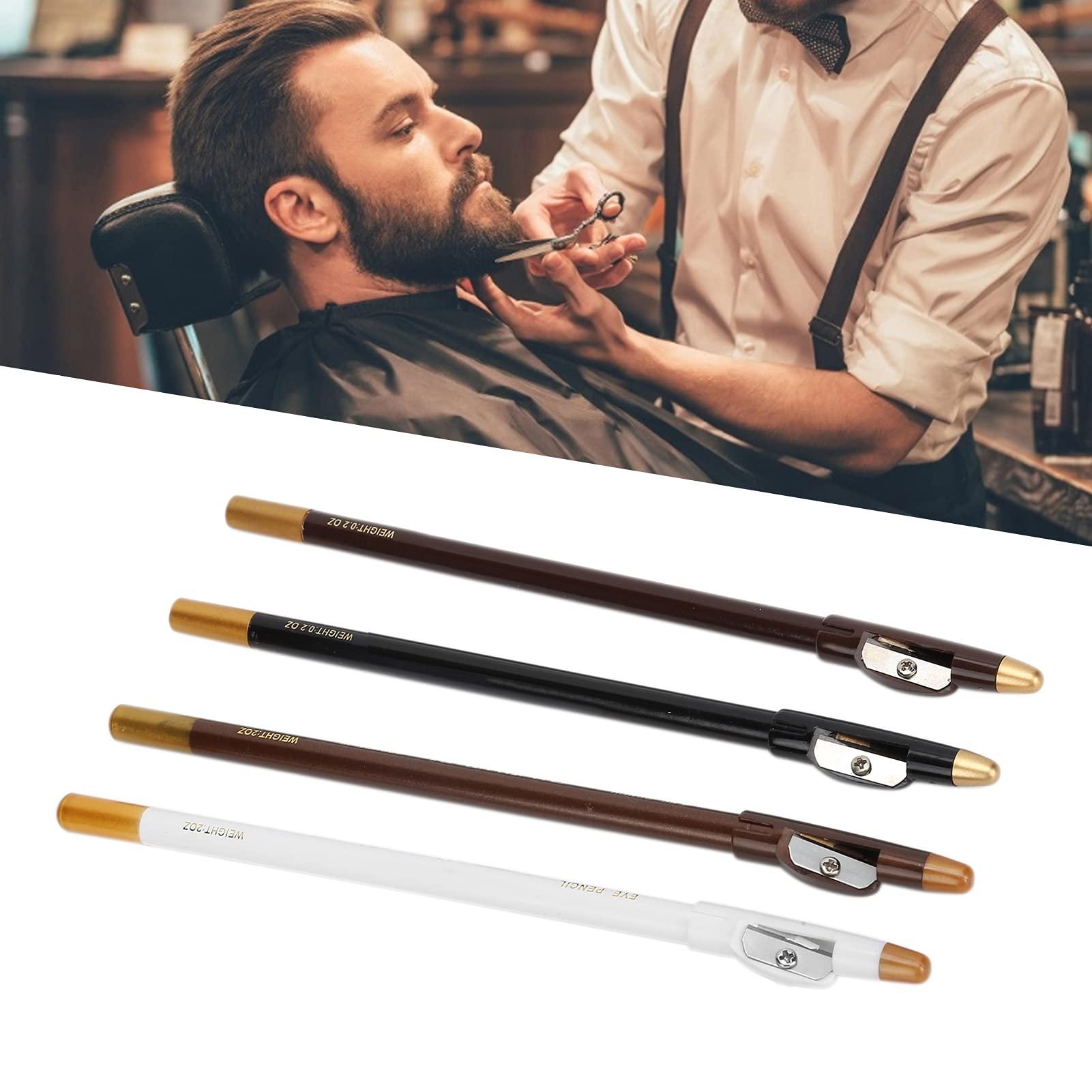 Brrnoo 4Pcs Barber Pencil, Hairline Outline with Sharpener, Tool for Lineup and Beard Shape White (Barber H Pencil + Beard Accessories)