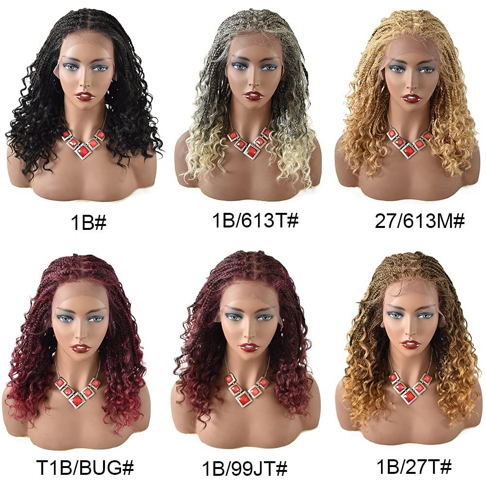 LYRICAL HAIR LYRICAL HAIR Twist Box Braids Women Wigs with Baby Hair 12.5"X4.75" Hand-Tied Swiss Lace Front Cornrow Braided Lightweight Glueless Wig Synthetic 18" Wavy Hair (#1B Black)