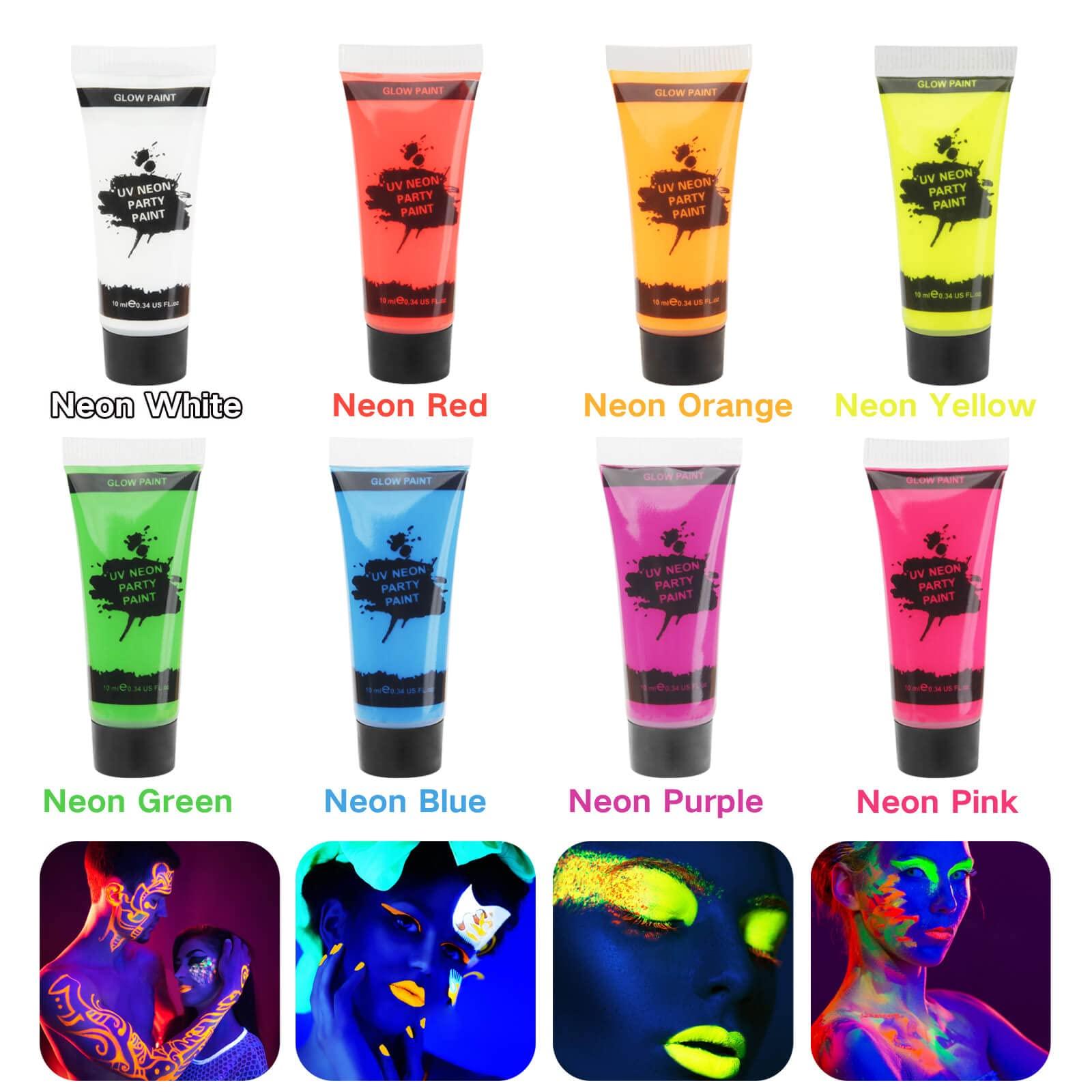 MEICOLY UV Blacklight Neon Face Body Paint, MEICOLY 8 Tubes Blacklight Reactive Paints,Water Based, Washable, Non-Toxic Neon Party Supplies for Halloween,01