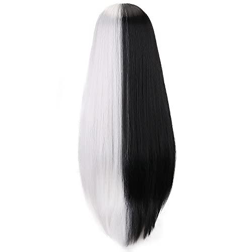 Styler Styler Half Black Half White Wig with Bangs, Long Straight Anime Cosplay Wig for Women, Heat Resistant Synthetic Halloween Hair Wigs