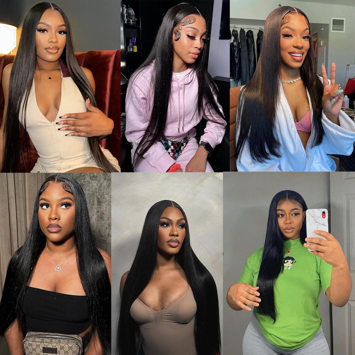 Isufer 2X6 Lace Closure Human Hair Middle Part Straight Brazilian High Density Natural Black 12 Inch