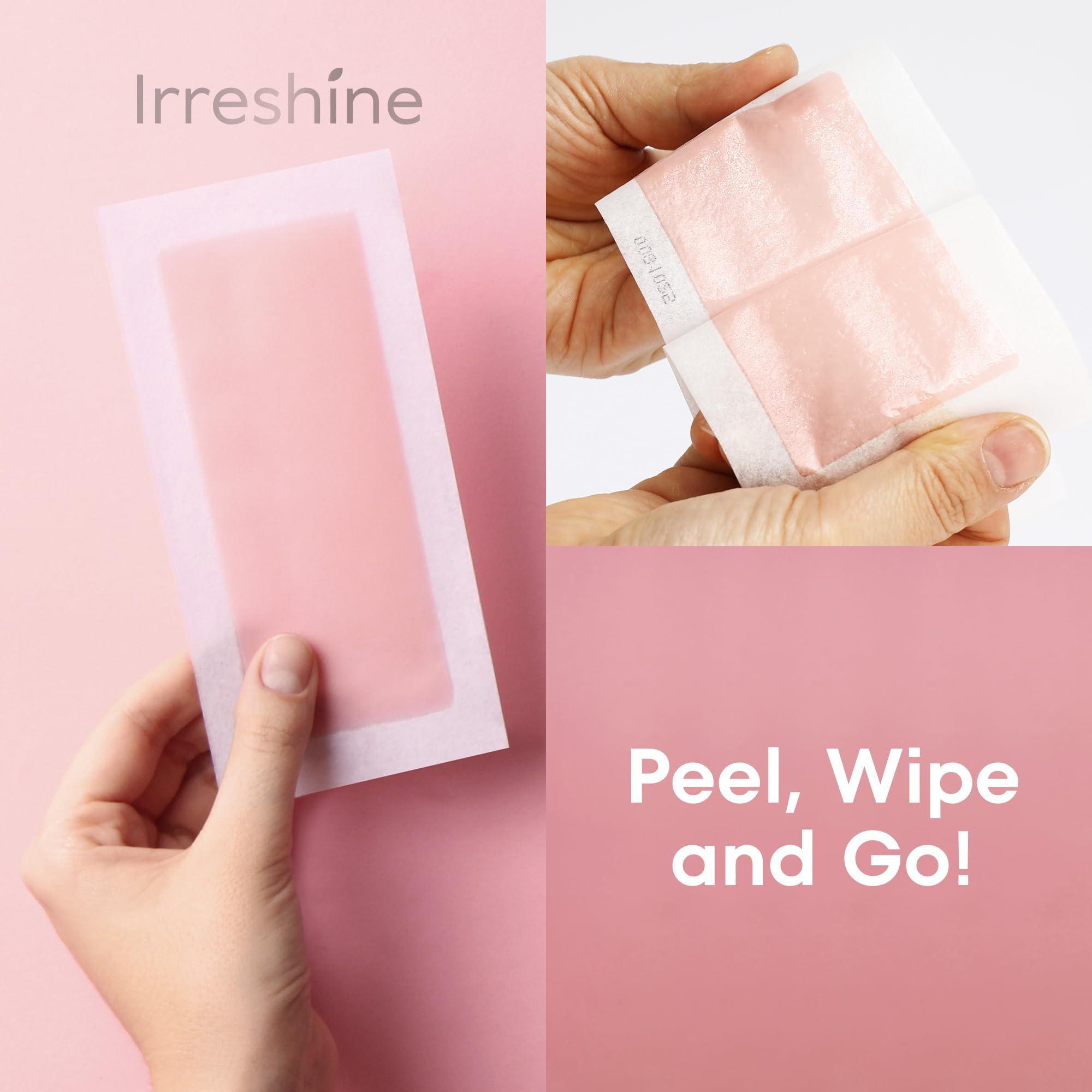 irreshine Wax Strips Hair Removal for Women: Natural Home & Travel Brazilian Body Waxing Strip for Bikini Armpit Leg - Vegan & Sensitive Skin Friendly, 40 Ct With Wipes