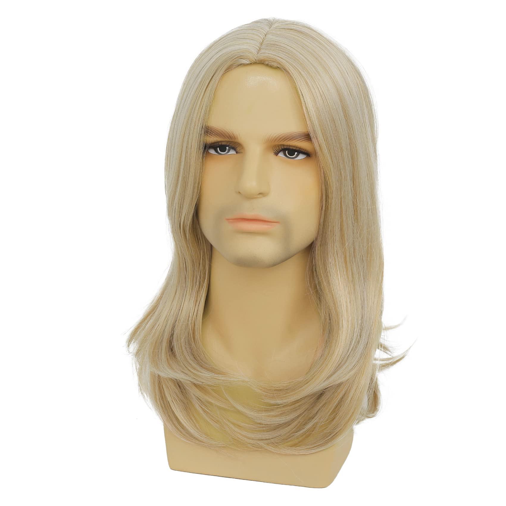 Sallcks Sallcks Mens Long Blonde Wig Long Straight Wig for Men Middle Part Synthetic Heat Resistant Hair Wigs for Daily Party Costume Halloween