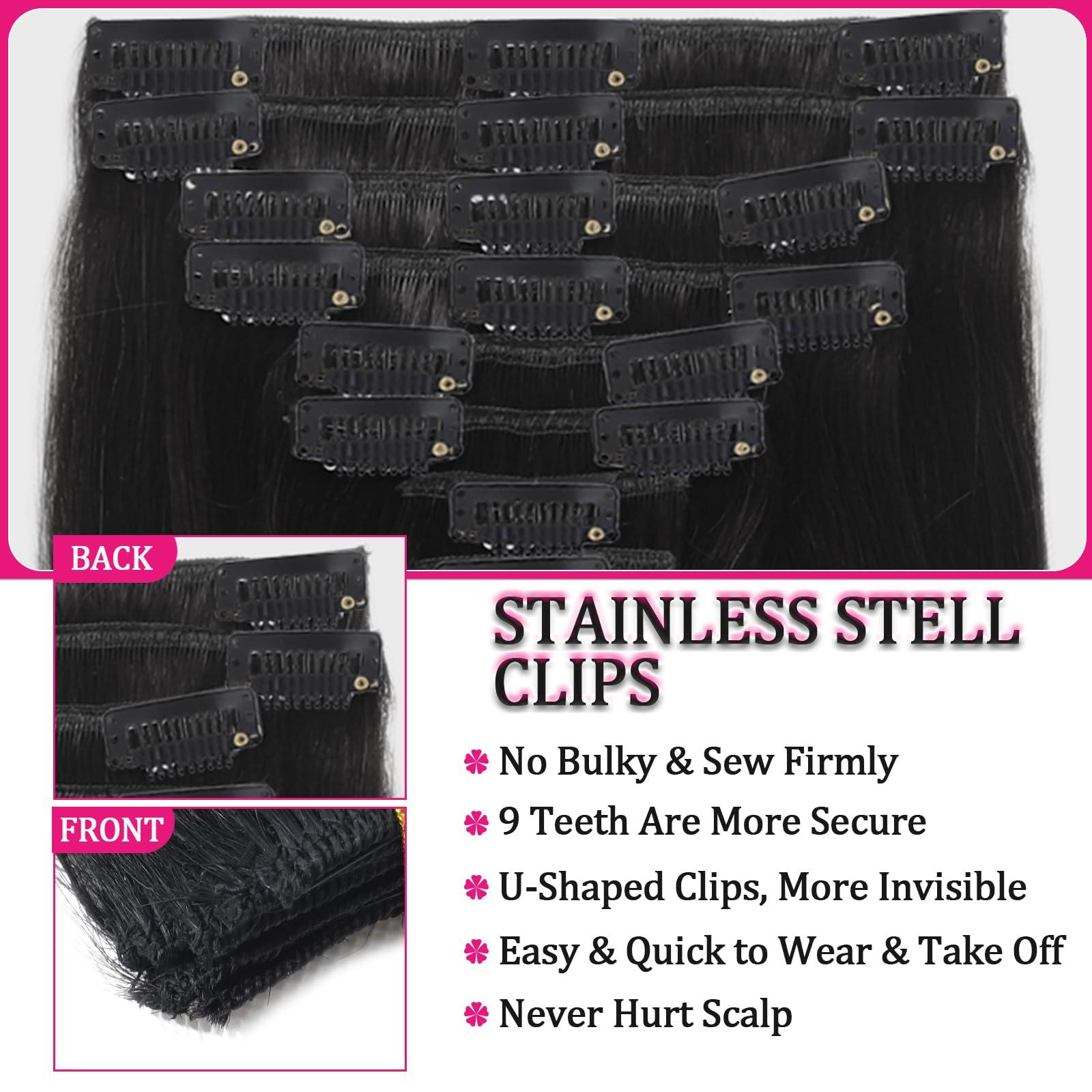 FZV Natural Black Hair Extensions Real Human Hair 24inch 125g 8pcs Remy Hair Extensions Clip in Human Hair Long Straight Natural Hair Clip Ins for Black Women Like Your Own Hair