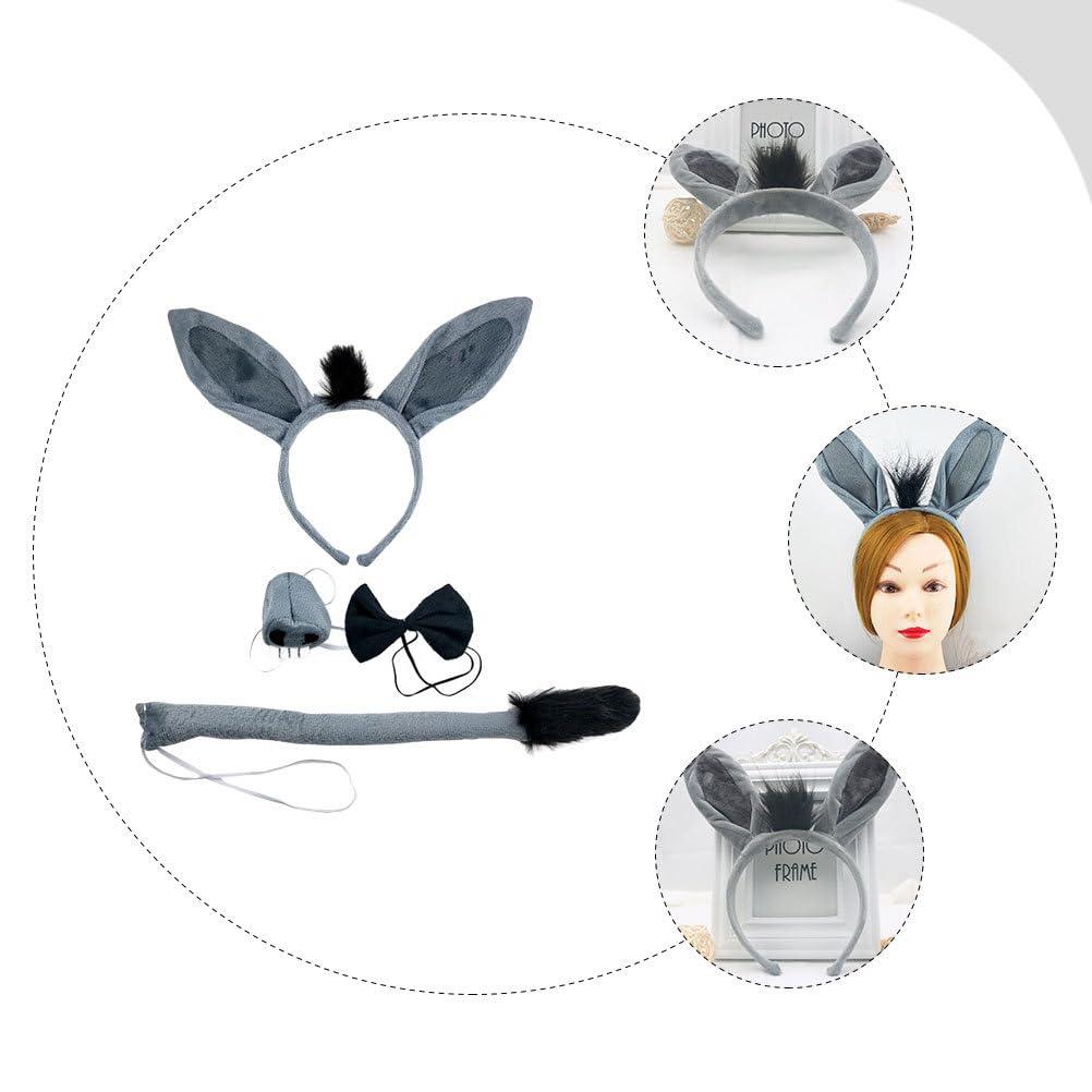 Ipetboom Ipetboom 5 Sets of 4 Pcs Donkey Costume Accessory Set, Donkey Ears Headband Tail Nose and BowTie for Halloween, Animal Birthday Party, Christmas, Cosplay Dress Up Party Decorations
