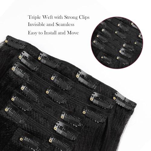 Sassina Sassina Italian Light Yaki Human Hair Clip in Extensions Natural Black Yaki Hair Clip ins for Black Women Human Hair 32 Inch Clip ins Human Hair Extensions for Full Head 120 Grams 7 Pcs with 17 Clips