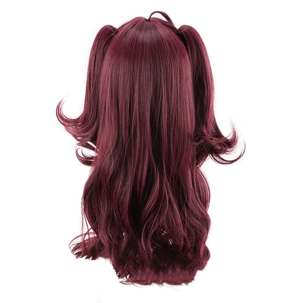 TTYAO REII TTYAO REII Ichinose Shiki Wig Burgundy Double Pigtails Long Curly Hair Wig with Bangs Anime Cosplay Synthetic Fiber Wig
