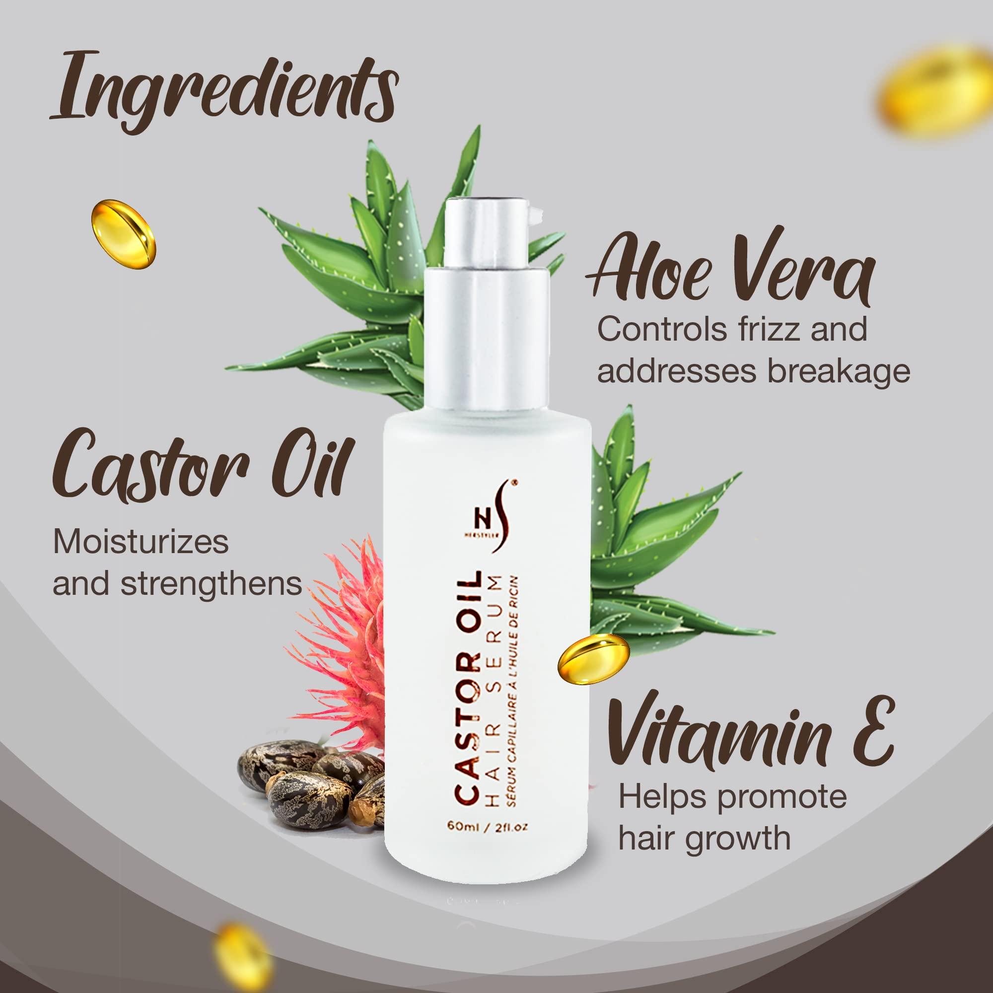 HerStyler HerStyler Castor Oil Hair Serum for Hair Growth - Hair Shine Serum with Vitamin E - Hair Growth Serum - Hair Serum Heat Protectant - Vitamin E Hair Serum for Silky Hair