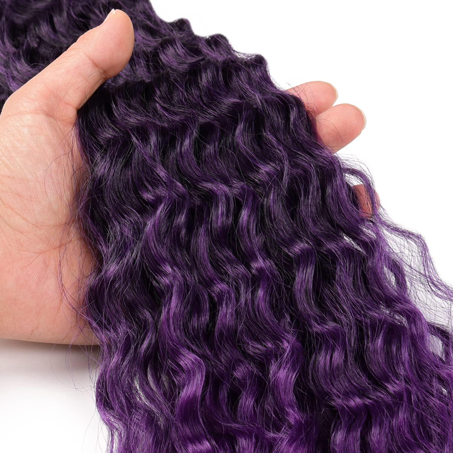 MAYSA MAYSA Purple Ocean Wave Crochet Hair 22inch Black Mix Purple Ombre Deep Wave Crochet Hair 6Packs Synthetic Curly Crochet Hair #1BT Purple