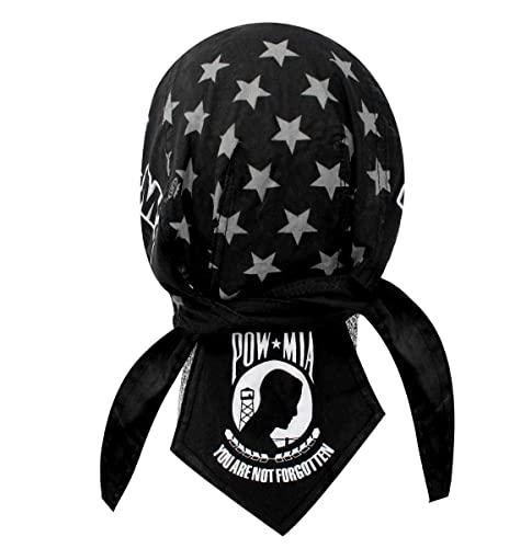 Generic Black White POW MIA Prisoner of War Missing in Action Logo Military Headwrap Head Wrap Durag Doo Rag with Sweatband