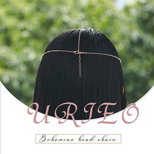 Urieo Urieo Bohemian Head Chain Jewelry Gold Tassels Forehead Chain Halloween Bridal Wedding Headband Headpiece for Women and Girls