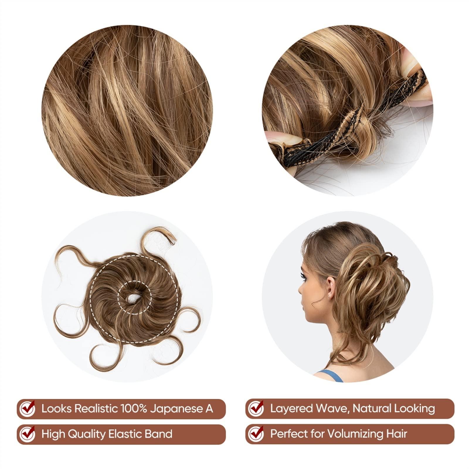 HIHELO HIHELO Synthetic Messy Bun with Elastic Rubber Band Wig Curls Scratch Ponytail Extensions Hair Bun Donut Bun Wigs for Women (Color : 6H24B)