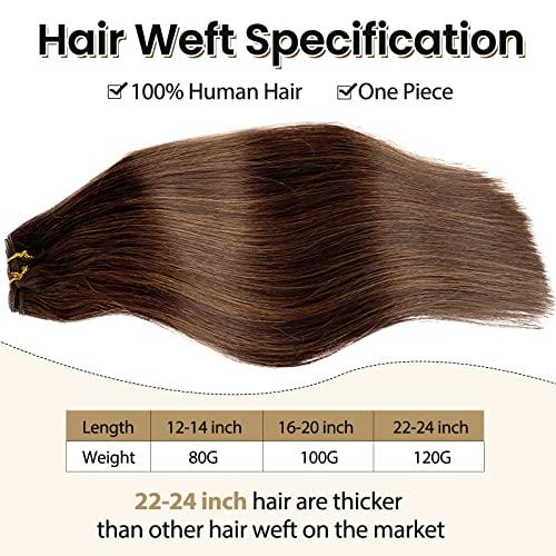 Benafee Sew in Weave Hair Bundles Ombre Dark Brown Mix Chocolate Brown Human Hair Weave Bundles 24 Inch Hand Tied Beaded Weft Hair Extensions Human Hair Extensions Sew in Hair Bundles Invisible Sew in Hair