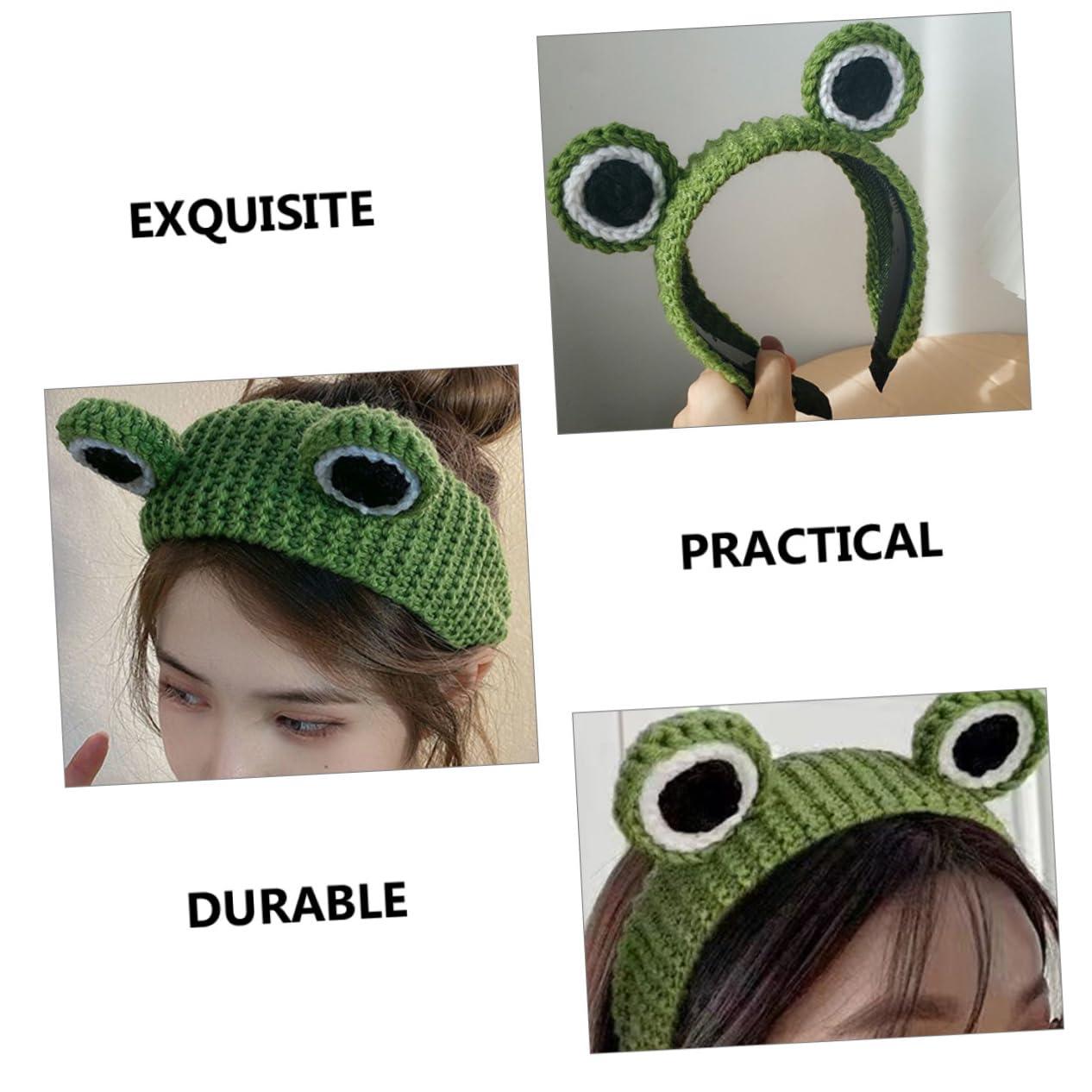 FOMIYES FOMIYES headband hair ties for women green frog hairband skincare products for eye frog cap kermit costume knitted crochet frog hairband frogs to weave Miss yarn party supplies