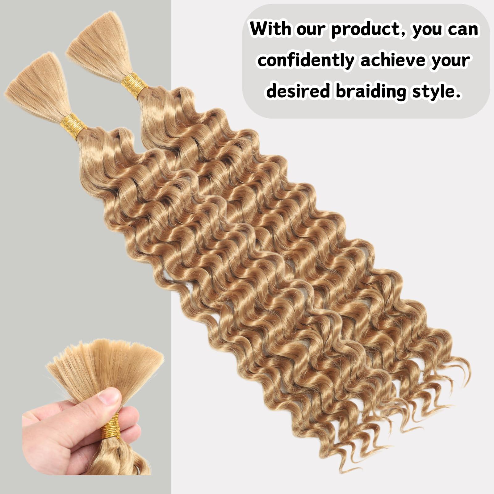 FCHLHFC Deep Wave Bulk Hair For Braiding Hair 20inch 150g No Weft Wet And Wavy Quality Synthetic Hair Braiding Extensions For Boho Braids2 Bundles/Pack 27#