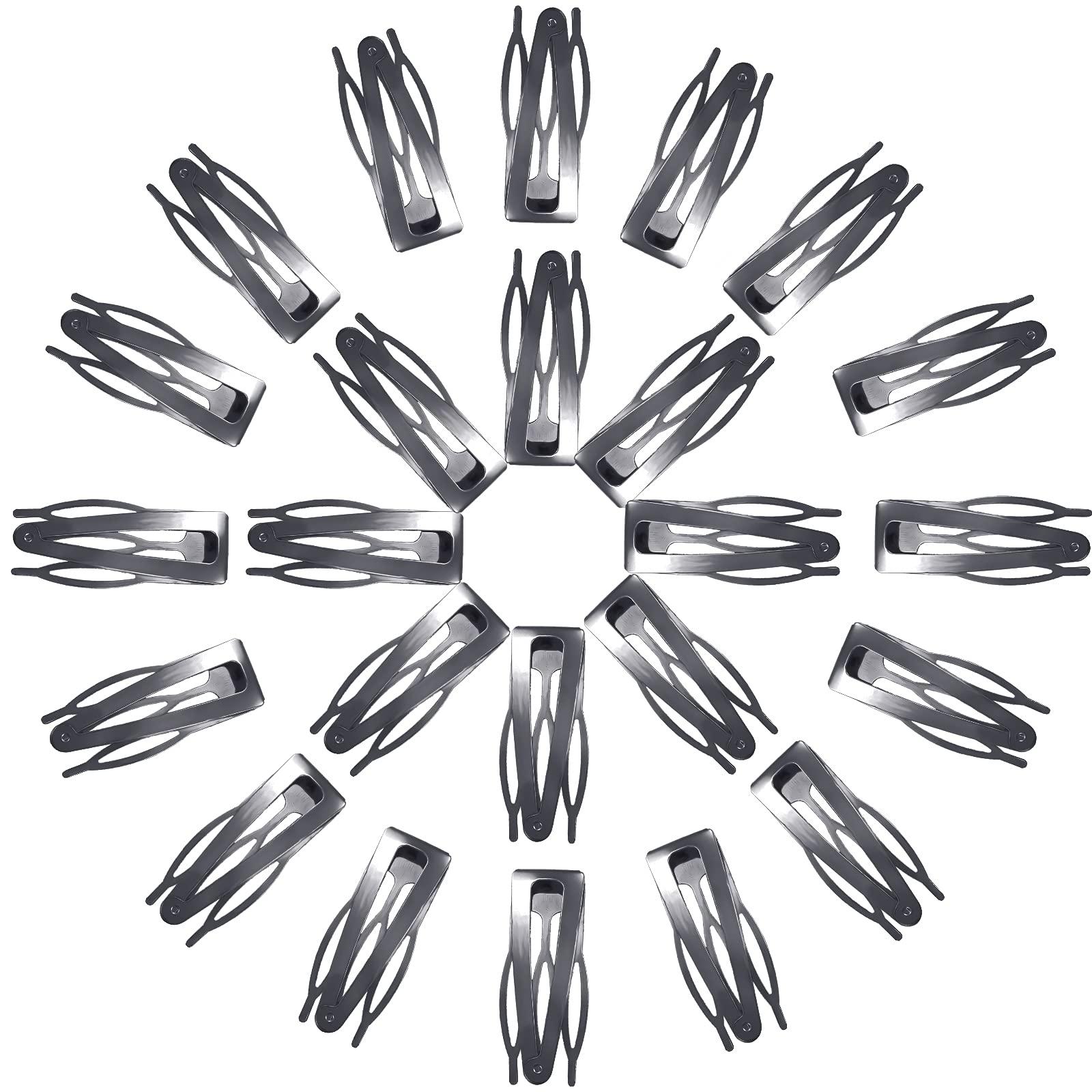 Chinco Chinco 24 Pcs Double Grip Hair Clips Metal Snap Clips Women Barrettes for Hair Making, Salon Supplies(Gun Black,2 Inch)