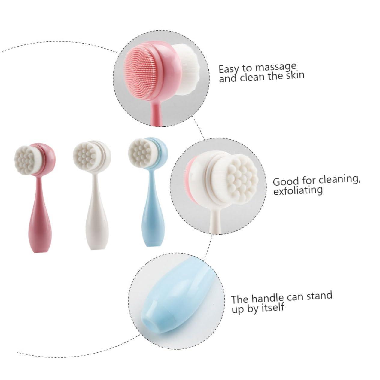Mikinona Mikinona 3pcs Dual Sided Face Brush Set for Gentle Cleansing Manual Facial Cleansing Brush Face Washing Cleaner and Massage Tool