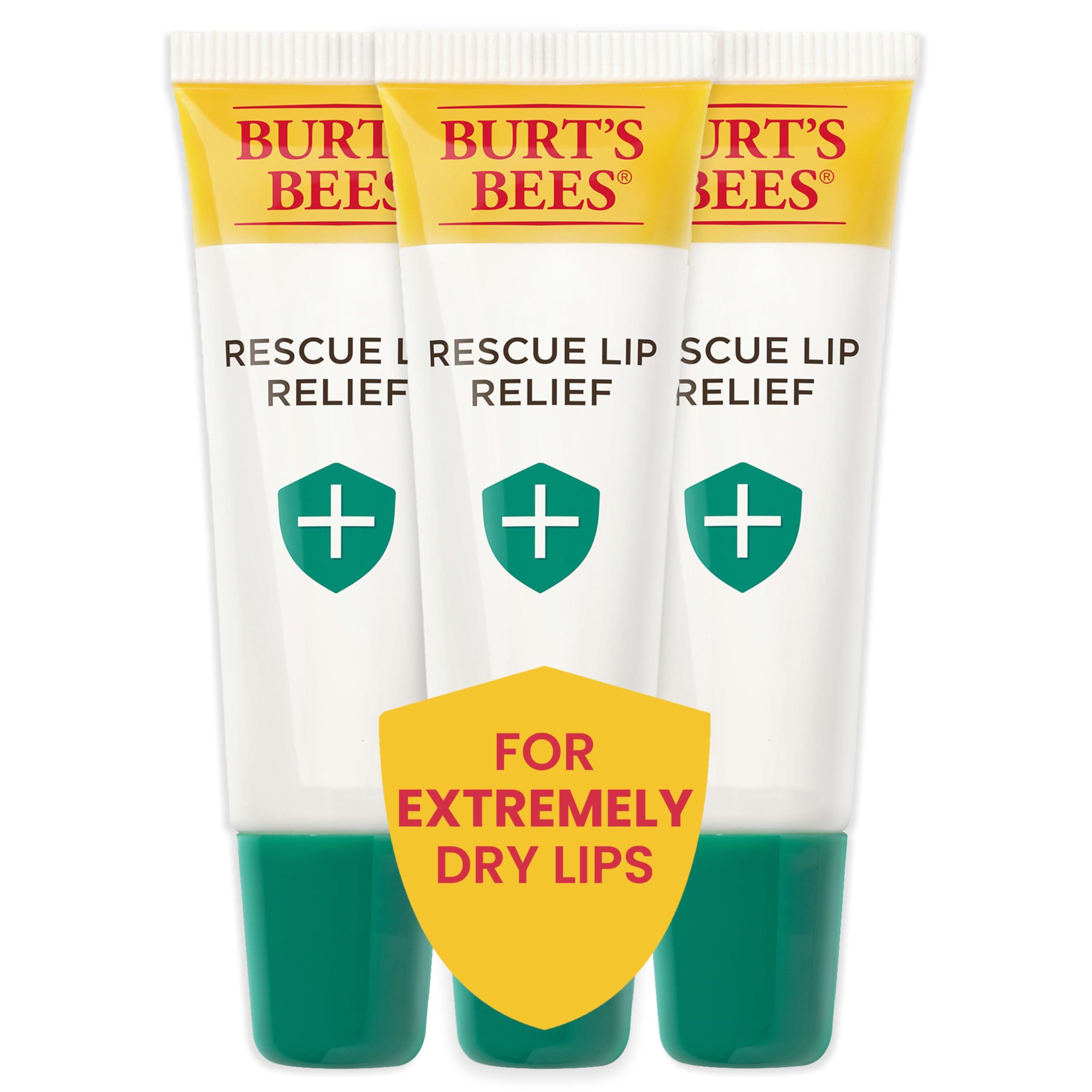 Burt\'s Bees Burt\'s Bees Rescue Lip Relief Lip Balm 3 Tubes 0.35 oz & Beeswax Lip Balm Mothers Day Gifts 4 Tubes 0.15 oz